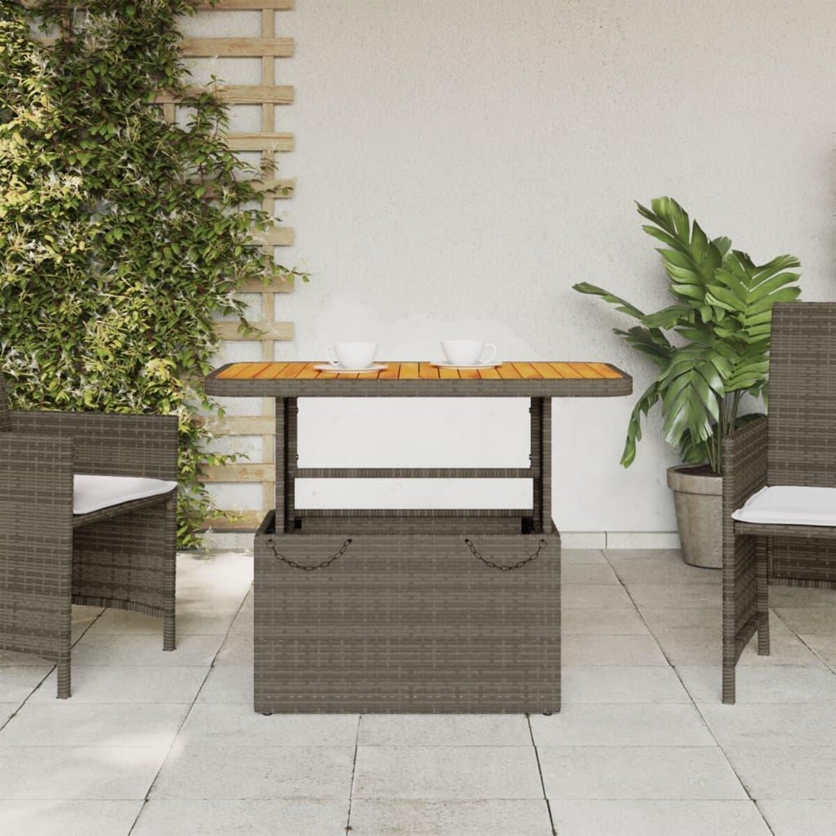 VIDAXL Table de jardin gris 90x55x71cm Resine tressee et bois d'acacia
