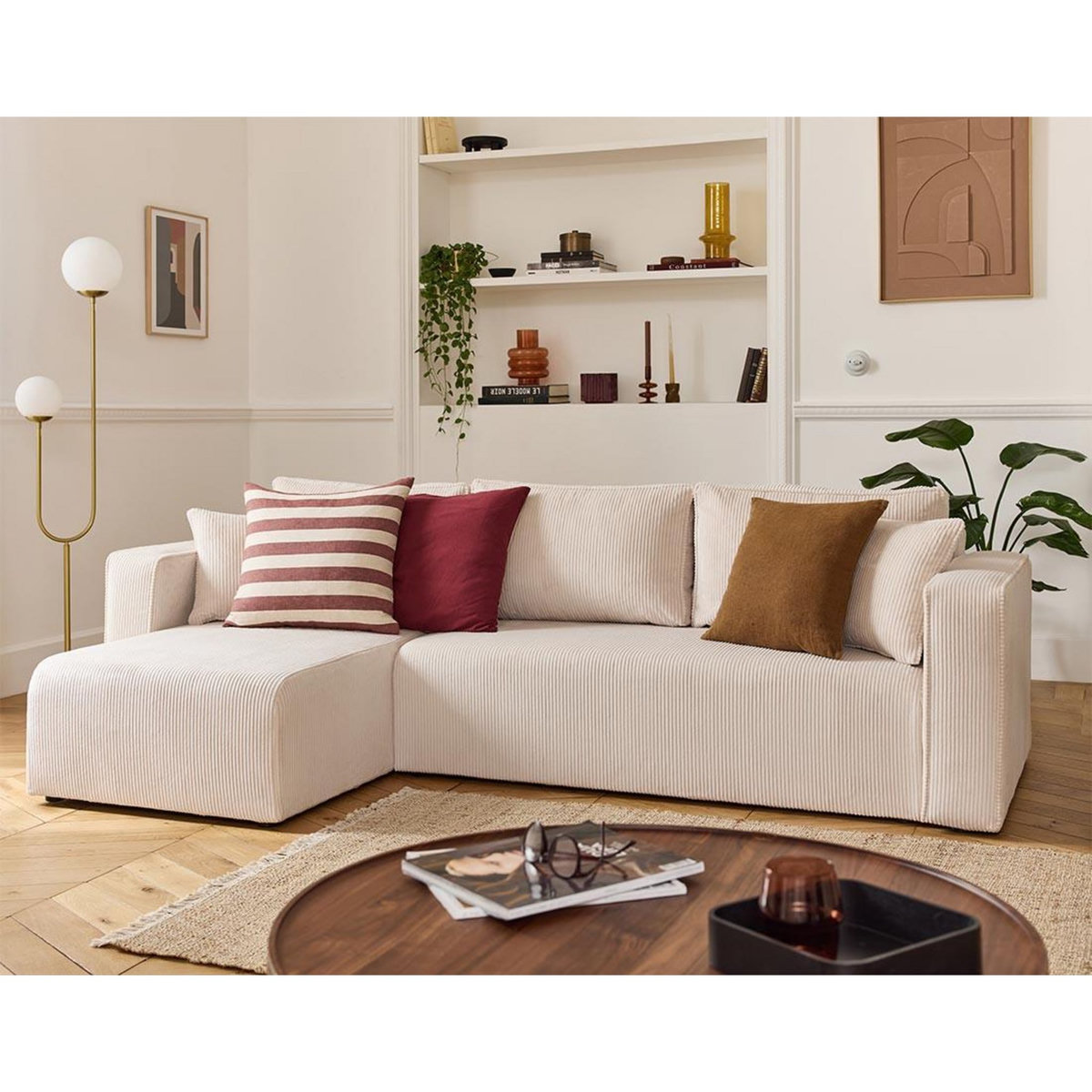 BEST MOBILIER Topaze - canapé d'angle déhoussable réversible 4 places en velours côtelé