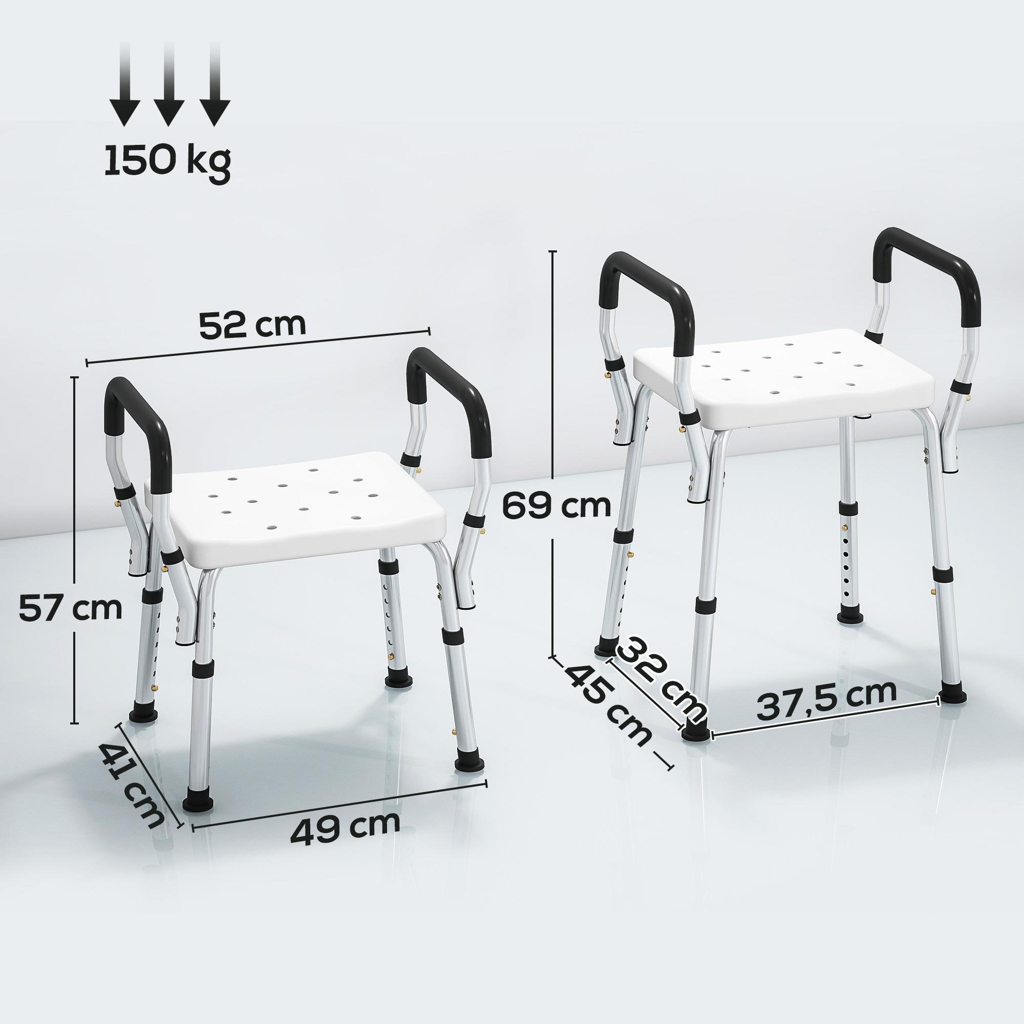 Voir la diapositive 3 : HOMCOM Chaise de douche hauteur réglable aluminium antirouille blanc