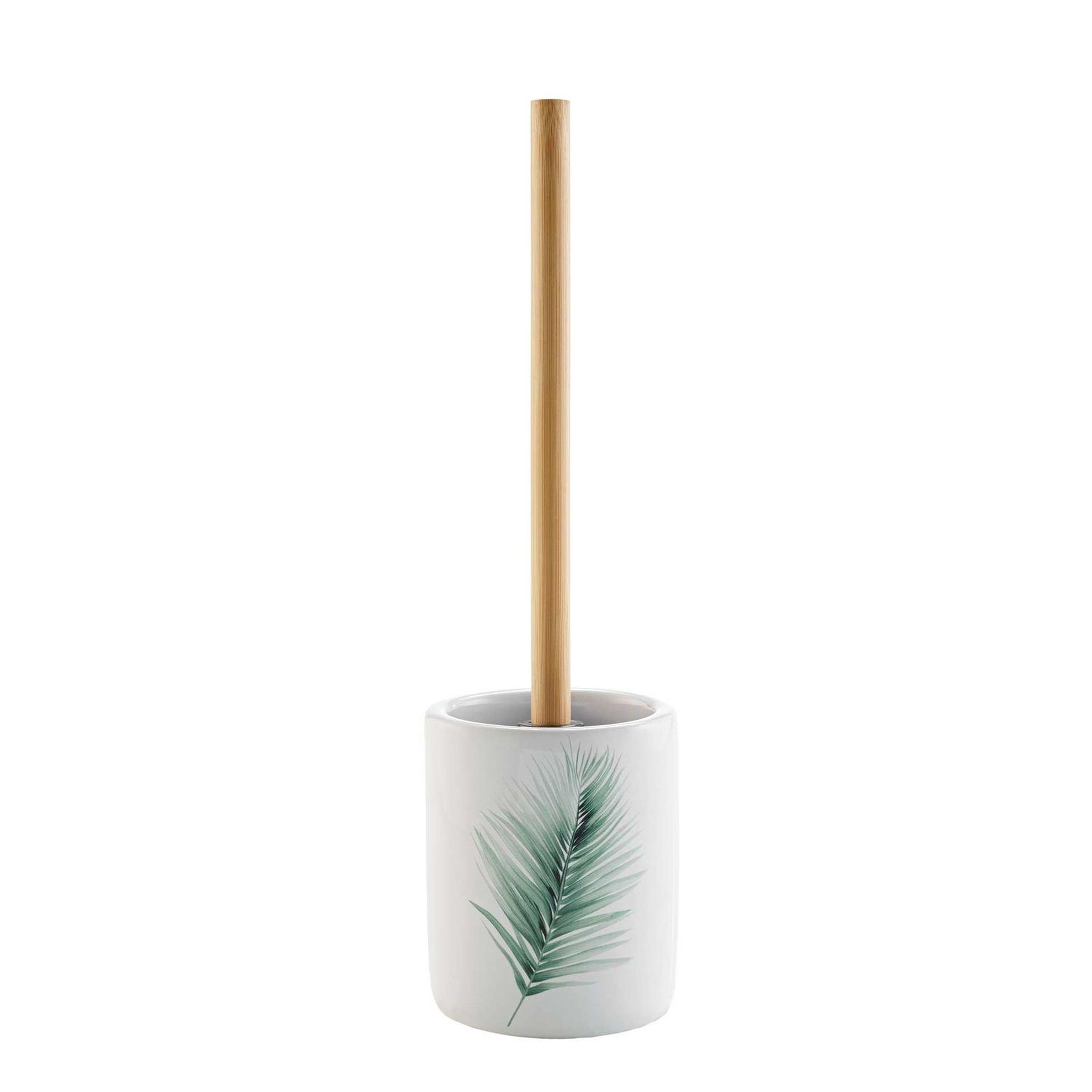 Douceur d'Intérieur Brosse wc varadero en céramique et bambou - blanc et vert