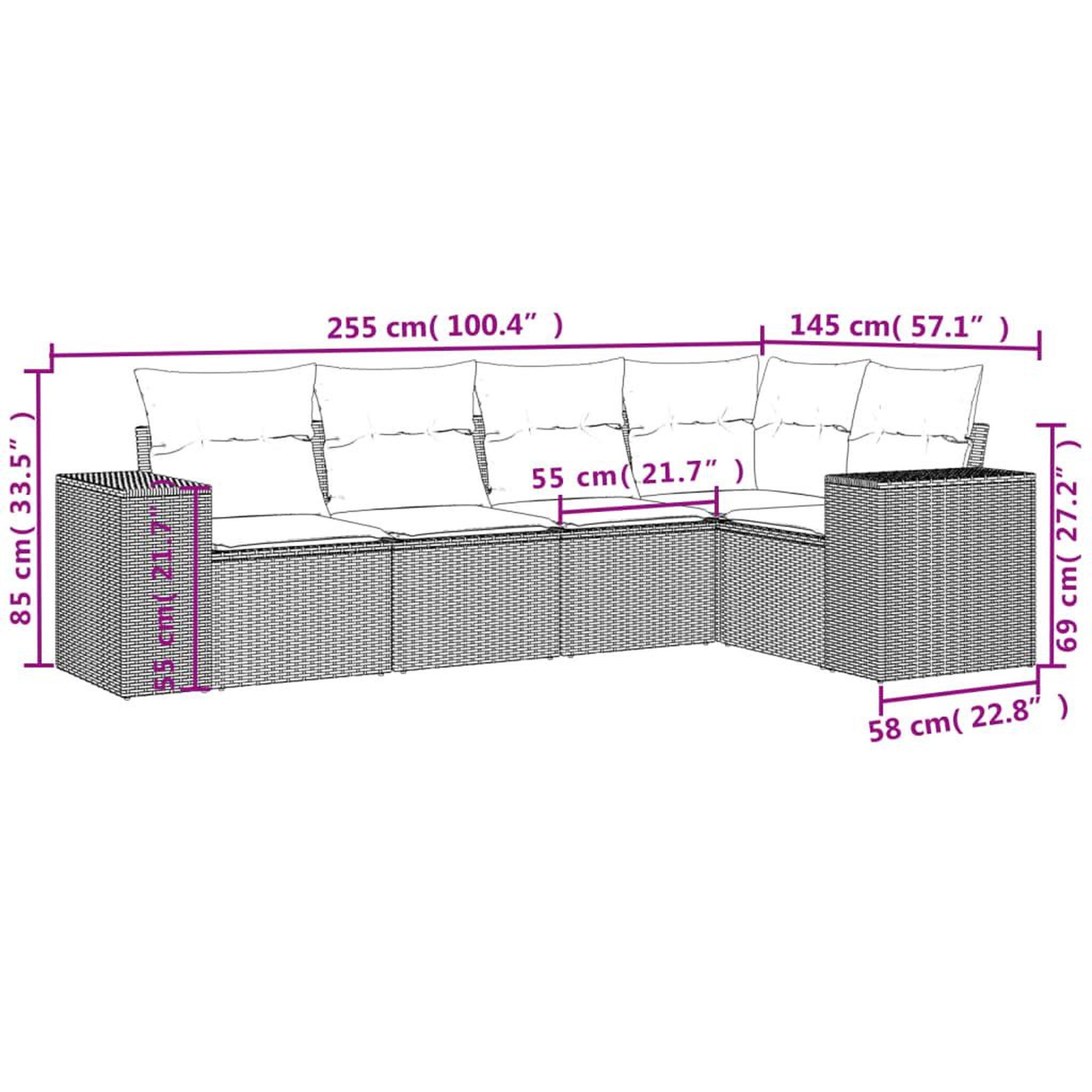 Voir la diapositive 4 : VIDAXL Salon de jardin avec coussins 5 pcs marron resine tressee