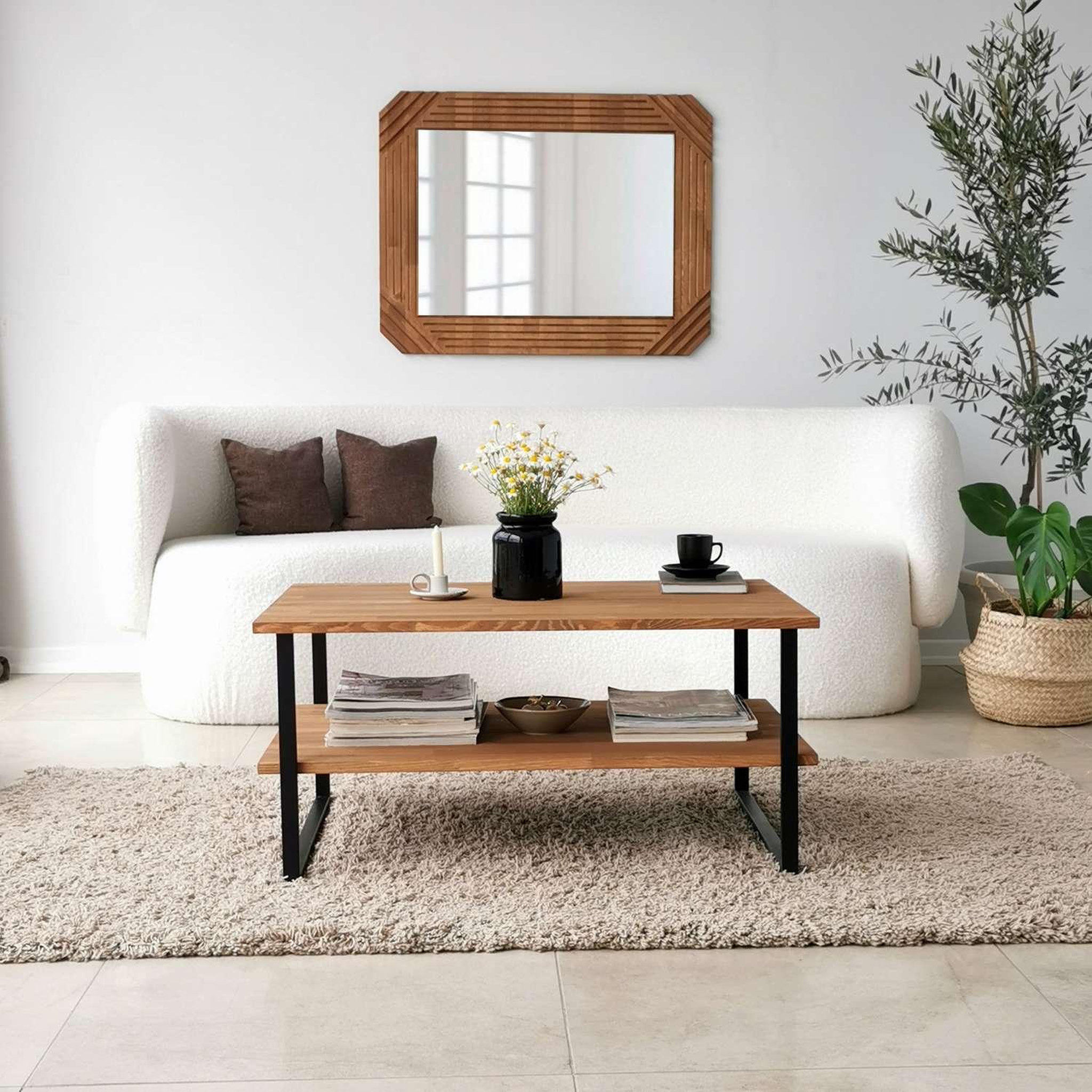 Voir la diapositive 6 : TOILINUX Table basse 1 étagère auralis en bois massif - beige et noir