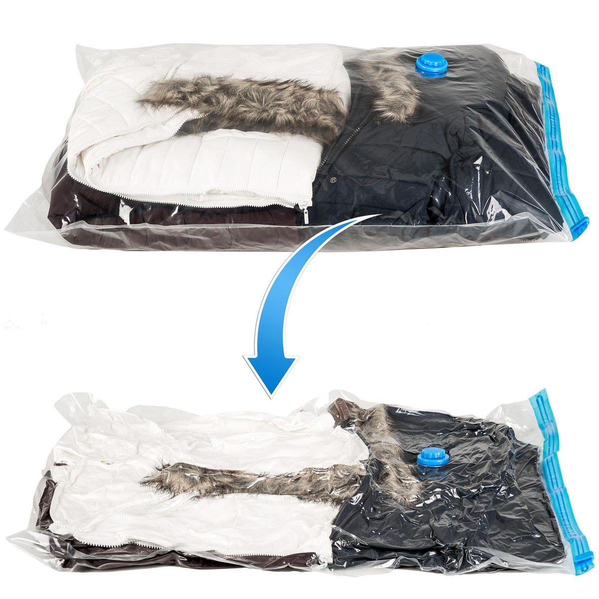 tectake Lot de 20 sacs sous vide - tailles différentes avec vannes d'entrée et de sortie blanc transparent