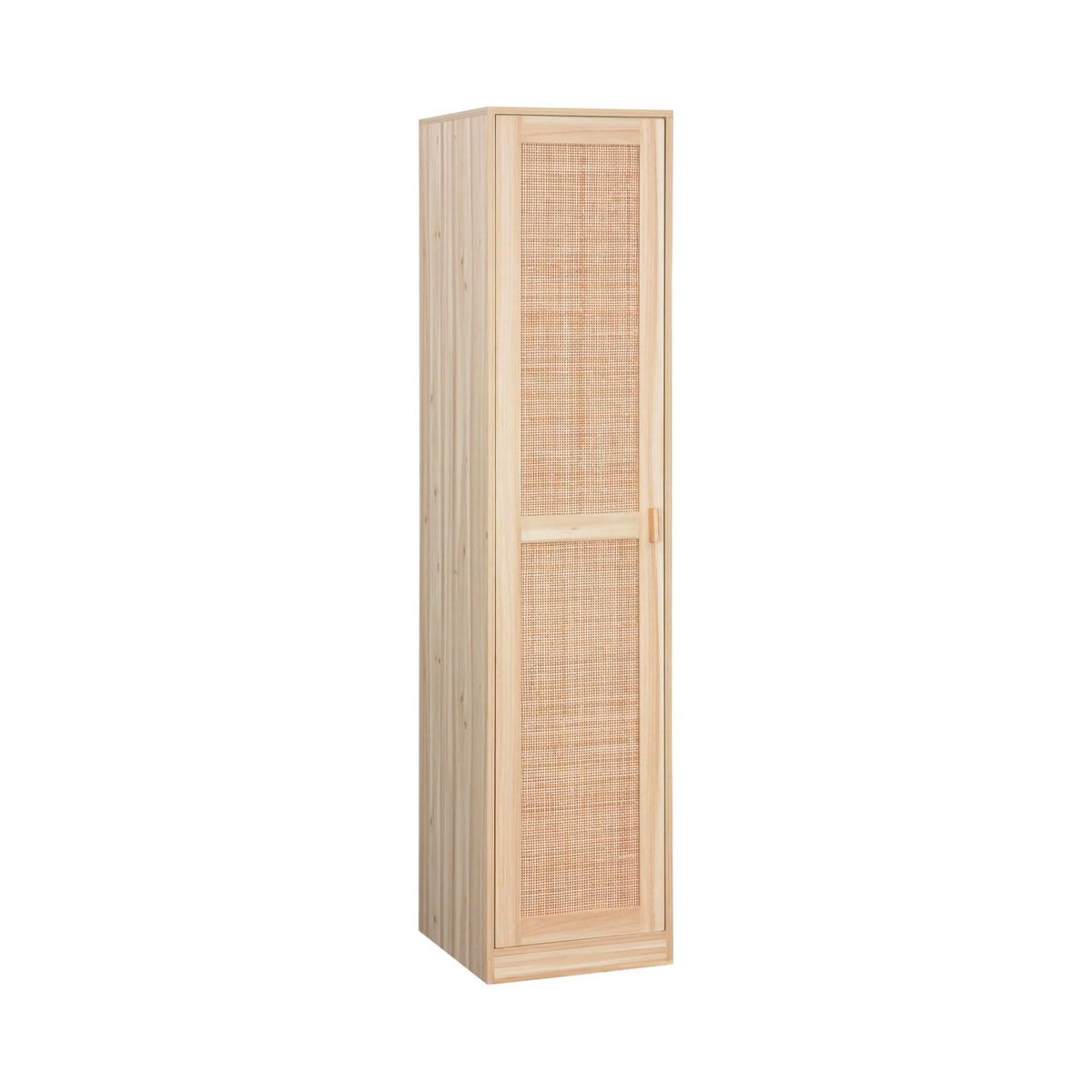 SWEEEK Armoire dressing cannage et effet bois. garde-robe 1 porte. 5 étagères H180cm