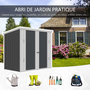 Voir la diapositive 6 : OUTSUNNY Abri de jardin - remise pour outils - cabanon portes verrouillables - dim. 147L x 86l x 134H cm - tôle d'acier gris blanc