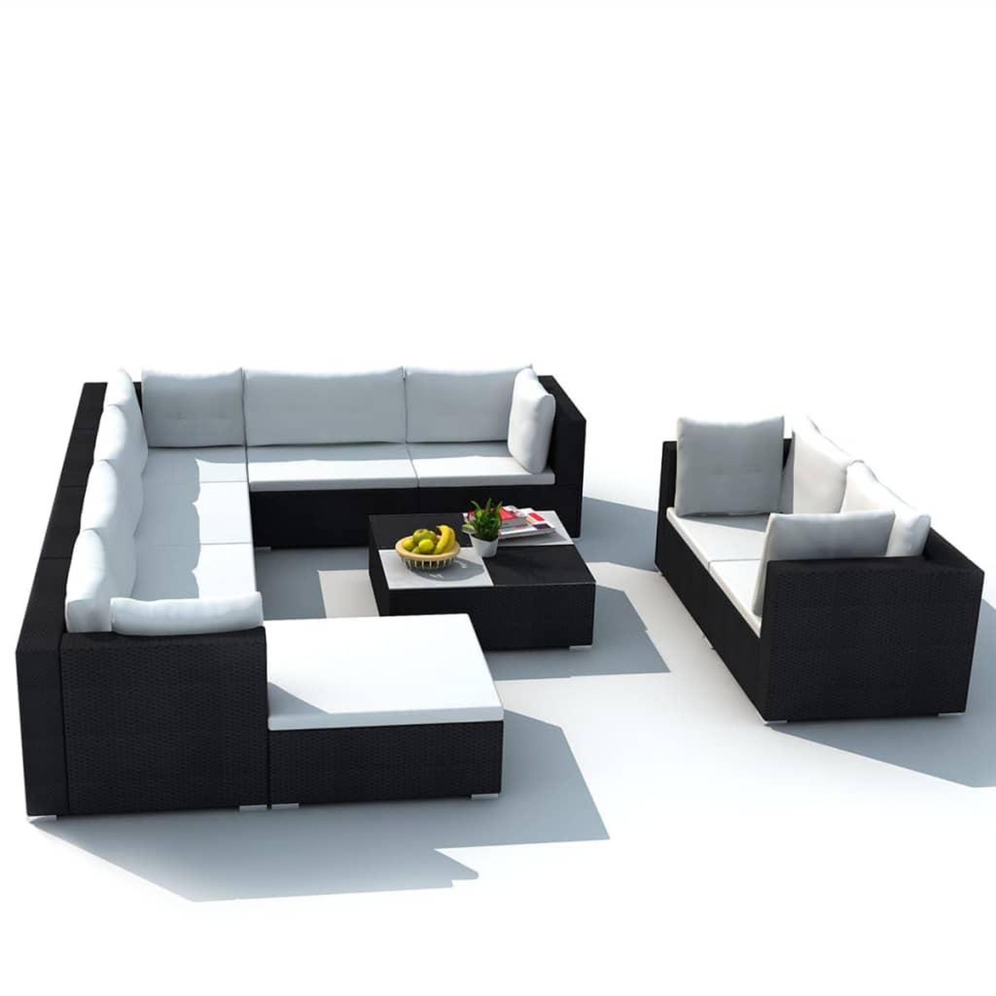 Voir la diapositive 4 : VIDAXL Salon de jardin 10 pcs avec coussins Resine tressee Noir