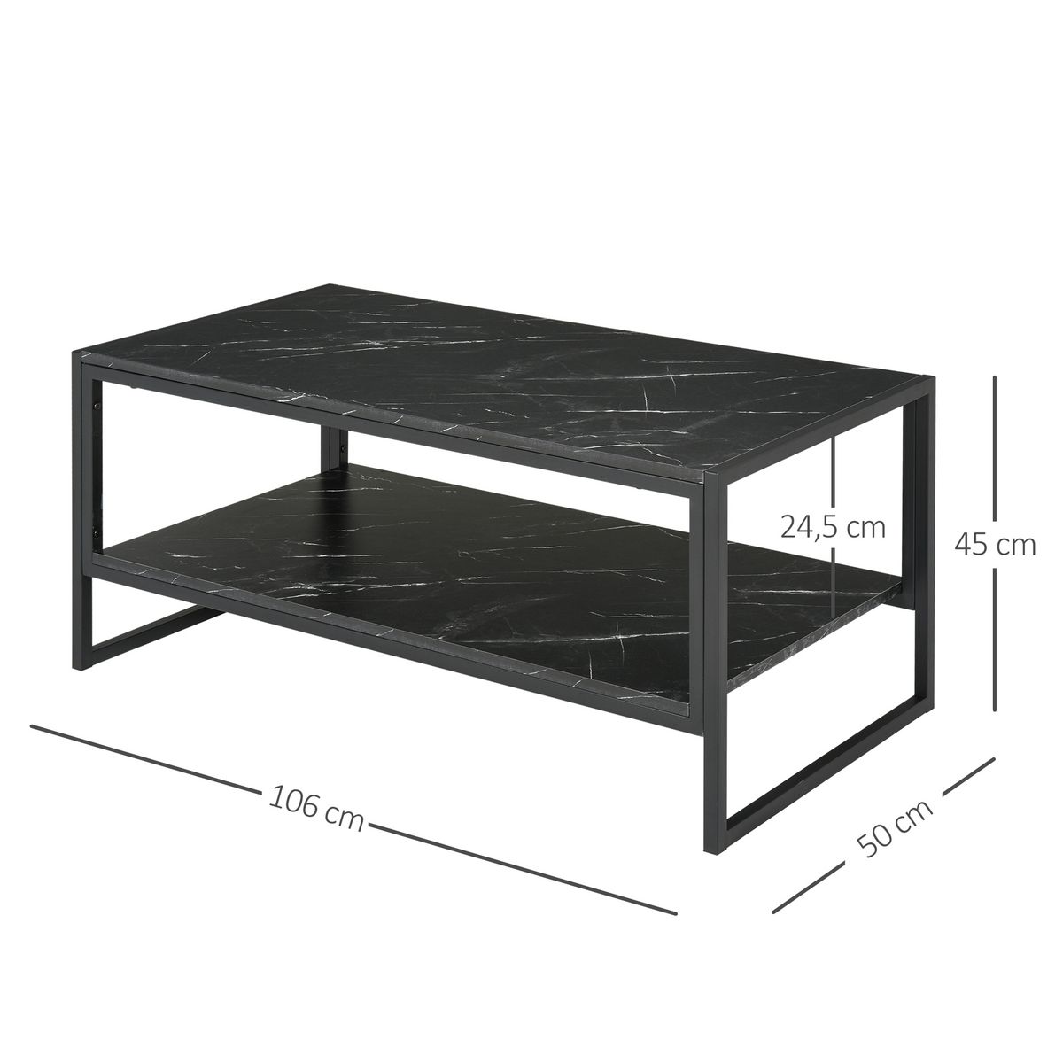HOMCOM Table Basse Style Moderne avec 2 Étagères 106 x 50 x 47 cm Noir