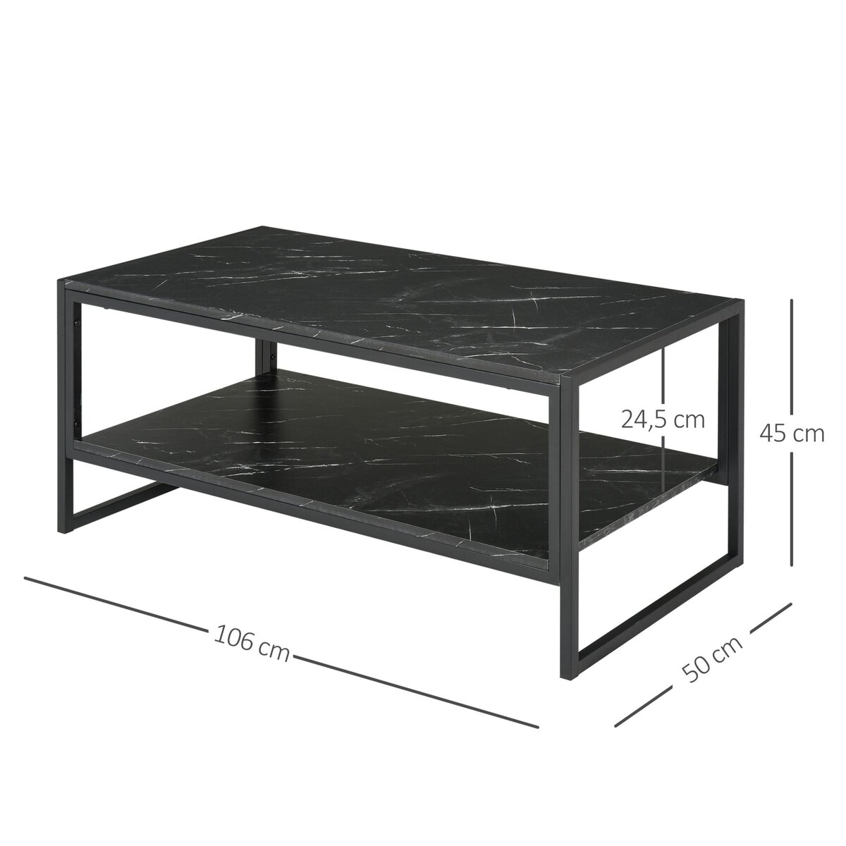 HOMCOM Table Basse Style Moderne avec 2 Étagères 106 x 50 x 47 cm Noir