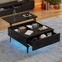 Voir la diapositive 2 : MERAX Table Basse Avec 1 Plateau Réglable Et 1 Tiroir 70 X 70 X 35 Cm Noir