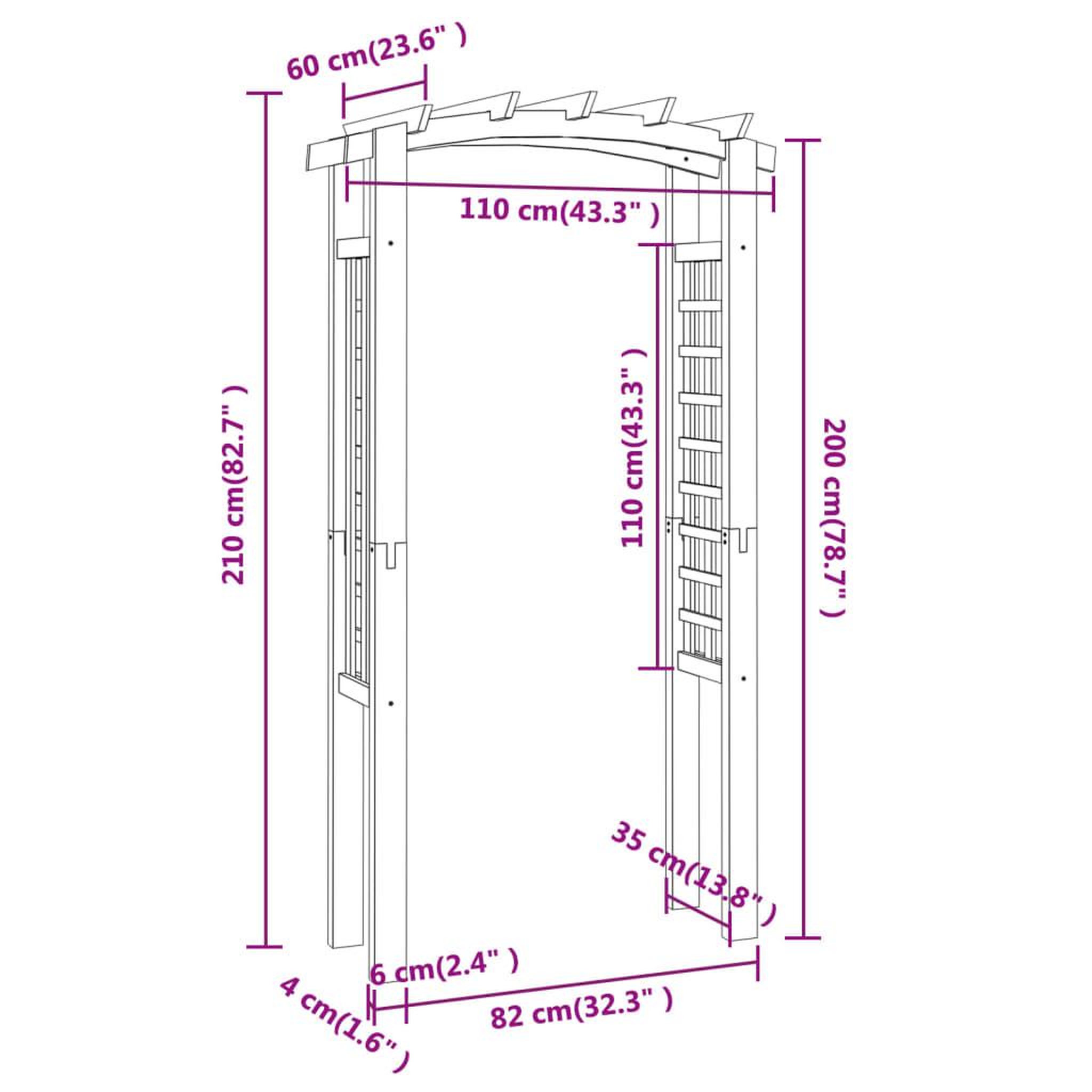 Voir la diapositive 6 : VIDAXL Arche en treillis 110x60x210 cm Bois de pin massif impregne