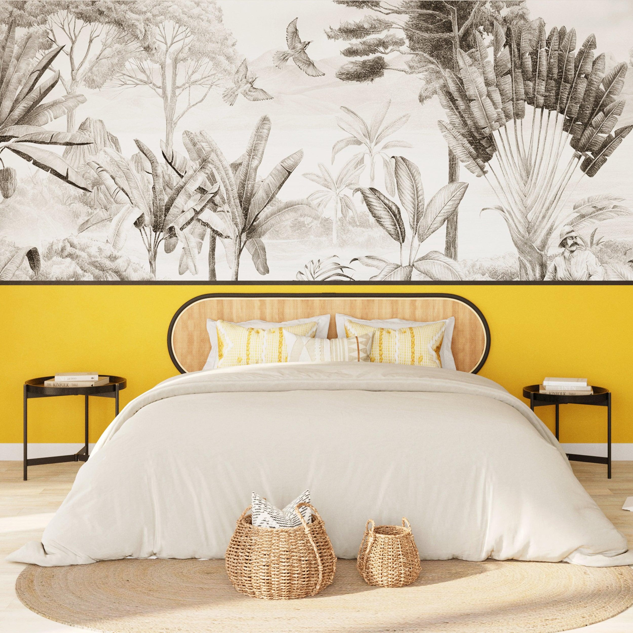 Voir la diapositive 5 : MAISON PAVANE Tête de lit en rotin naturel et noir 160 cm-Navahino