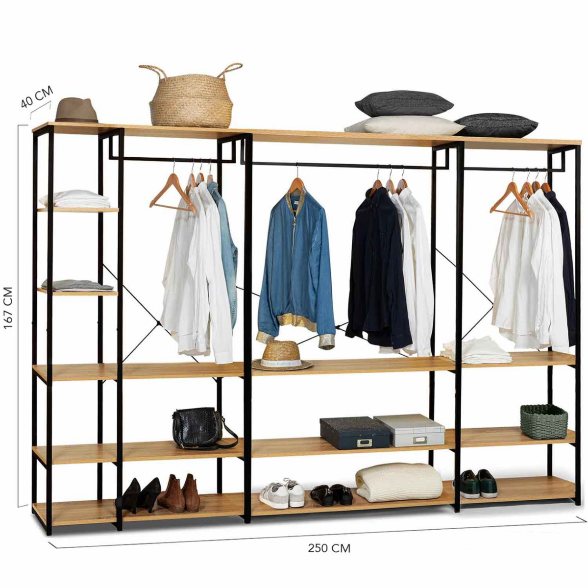 ID MARKET Dressing modulable XXL grande capacité L. 250 cm DETROIT design industriel