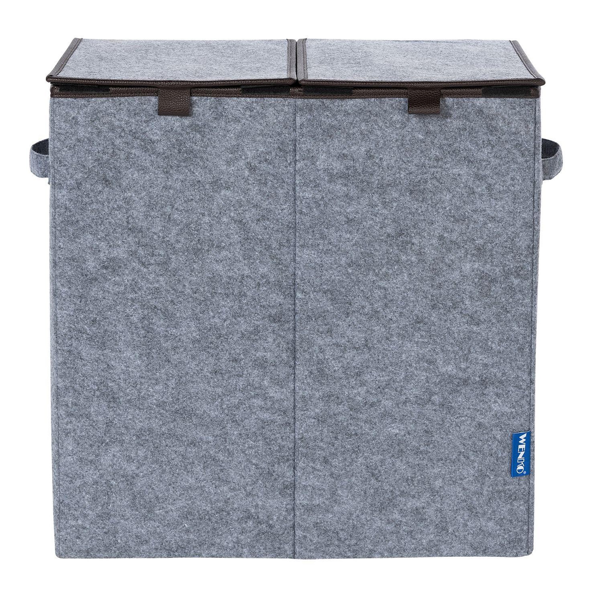 Voir la diapositive 2 : Wenko Double panier à linge en feutrine scandi - l. 52 x h. 54 cm - gris
