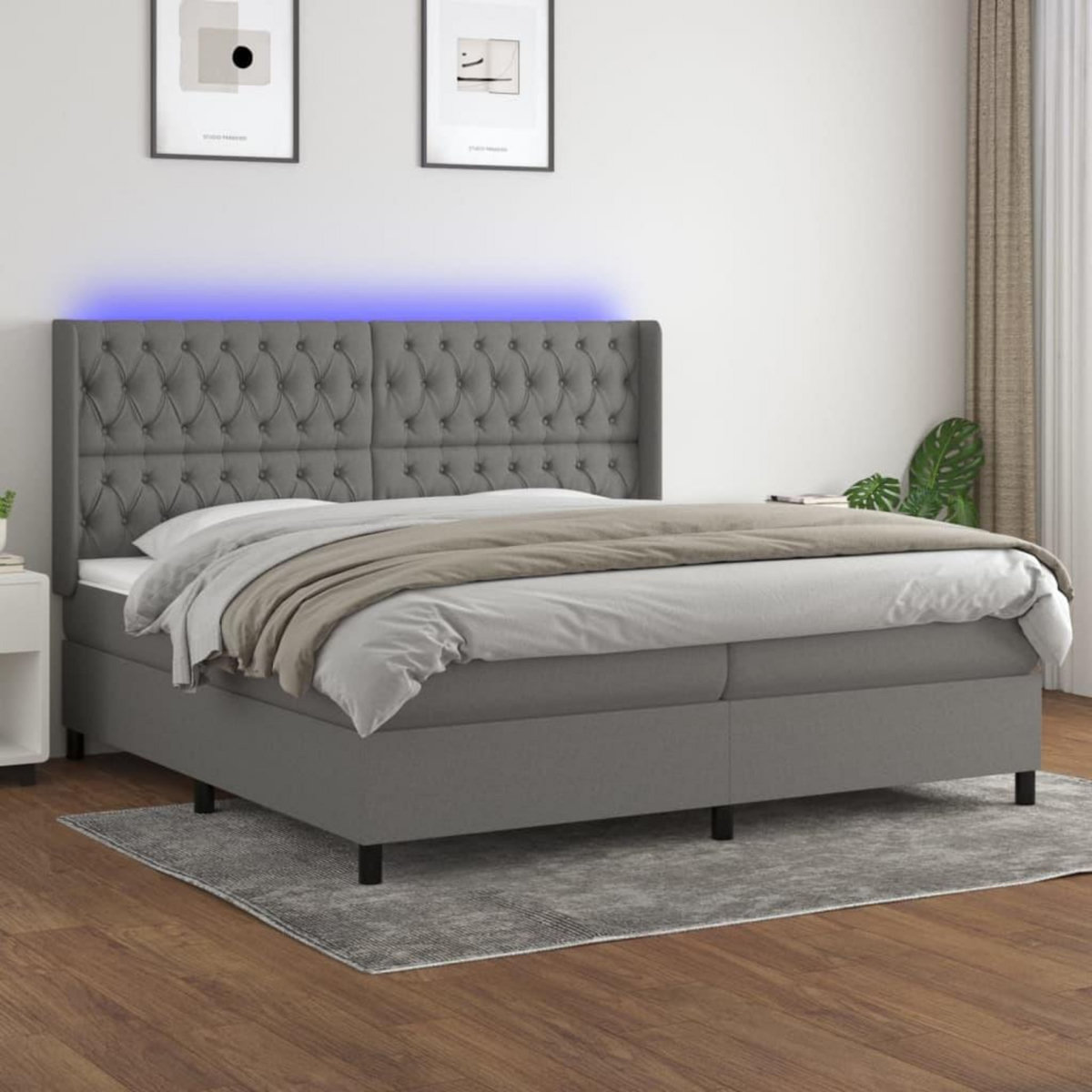 VIDAXL Sommier a lattes de lit matelas LED Gris fonce 200x200 cm Tissu