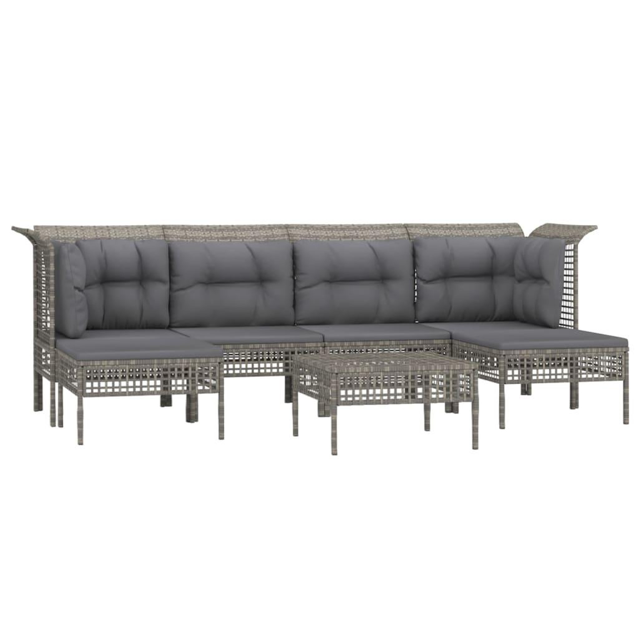 Voir la diapositive 3 : VIDAXL Salon de jardin 7 pcs avec coussins Gris Resine tressee