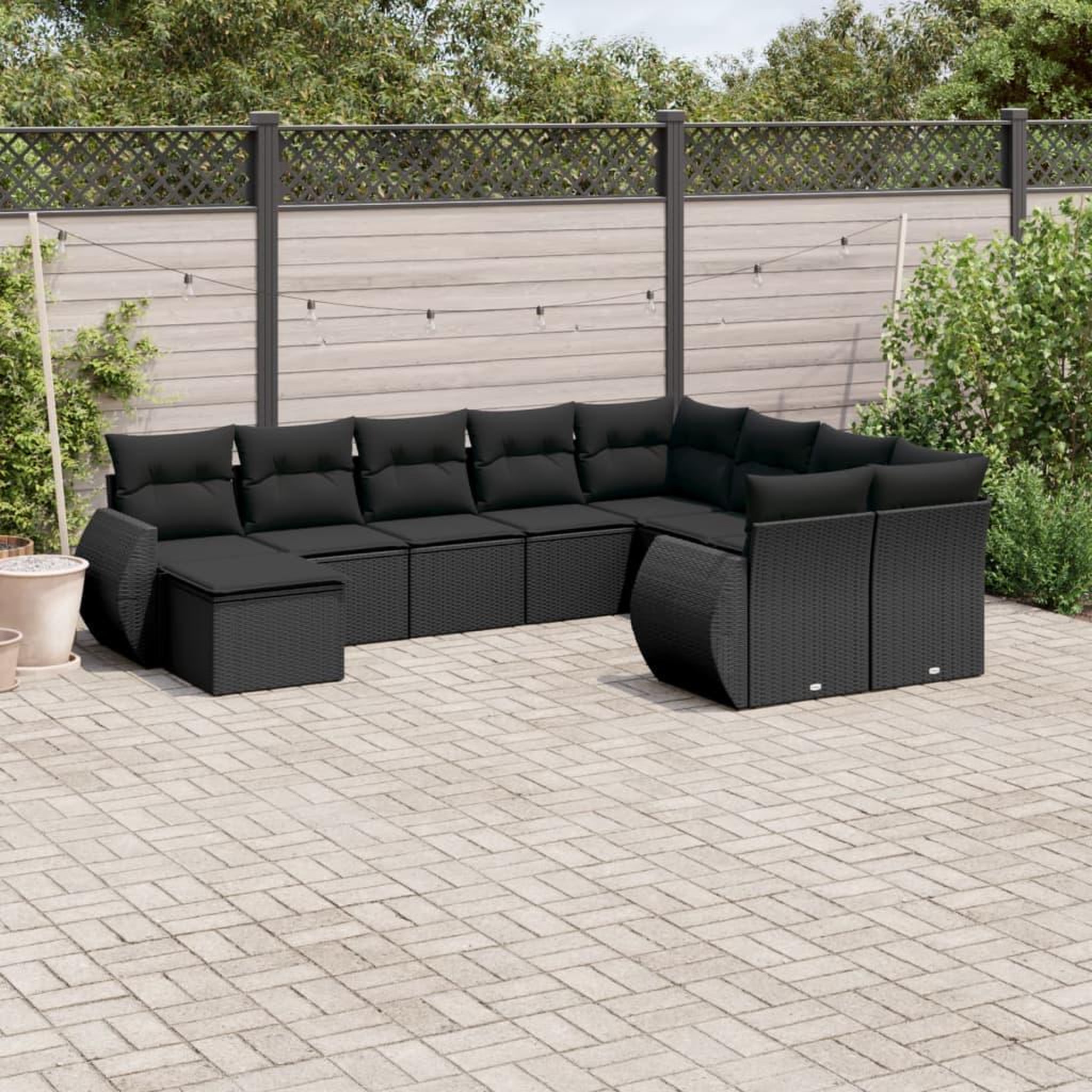 VIDAXL Salon de jardin 10 pcs avec coussins noir resine tressee