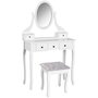 HOMCOM Coiffeuse et tabouret style baroque 5 tiroirs miroir ovale pivotant 360° MDF bois blanc