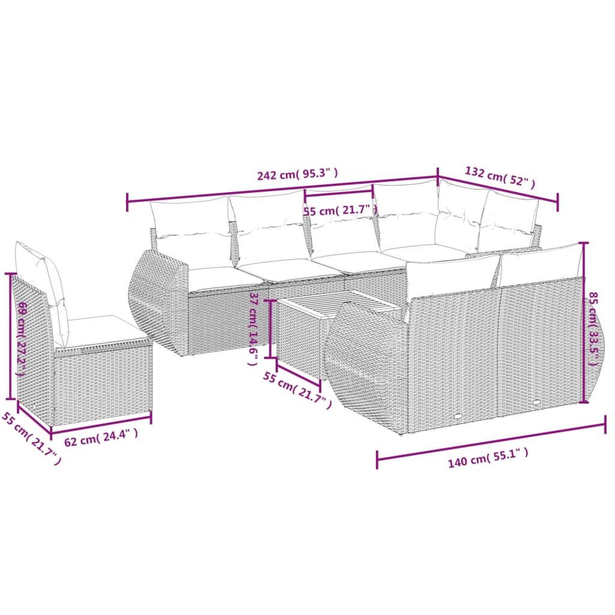 Voir la diapositive 6 : VIDAXL Salon de jardin 9 pcs avec coussins noir resine tressee