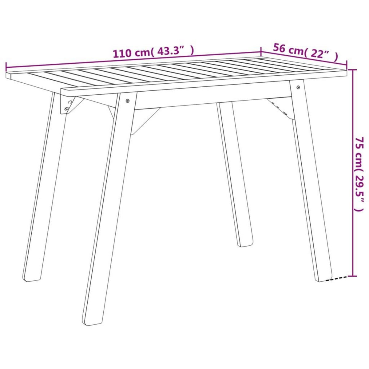 VIDAXL Table a manger de jardin 110x56x75 cm bois massif d'acacia
