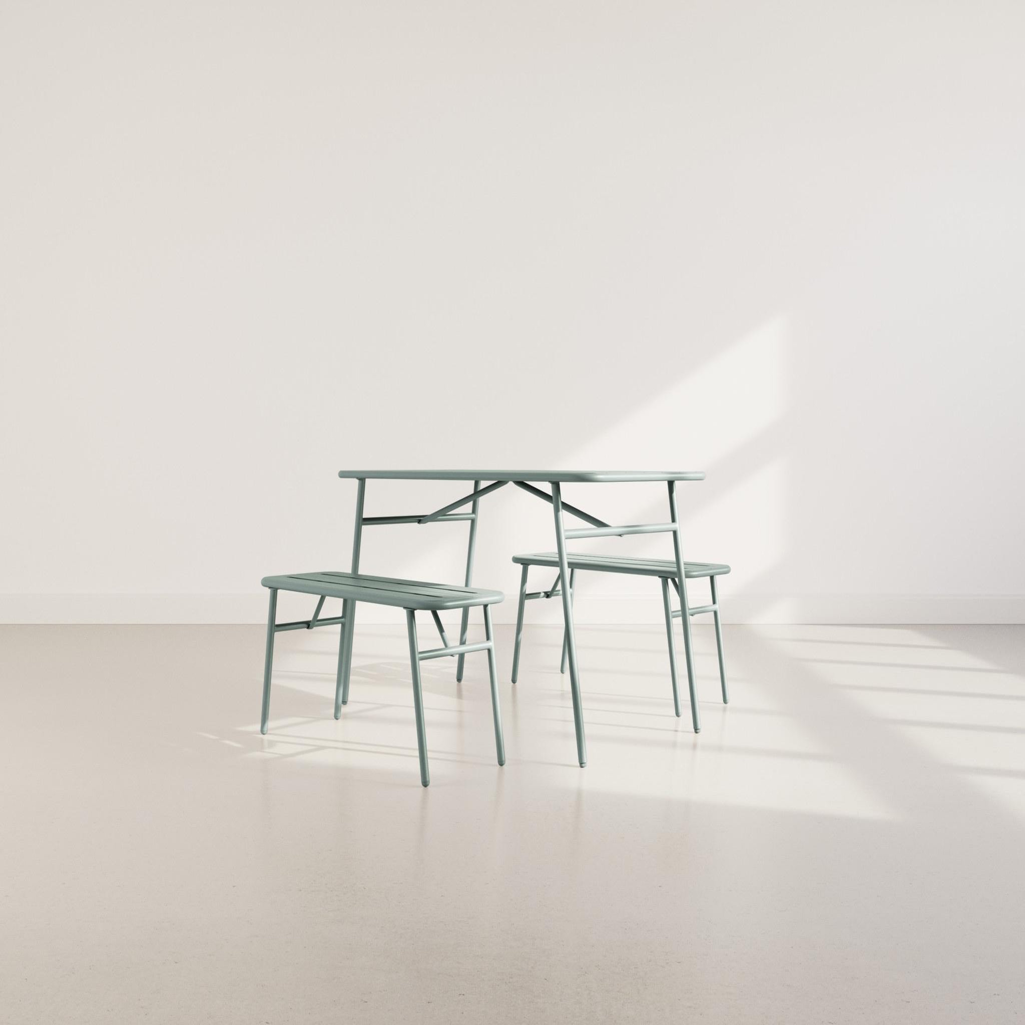 BEST MOBILIER Ribola - ensemble table et bancs de jardin - 4 personnes - vert. Coloris disponibles : Vert