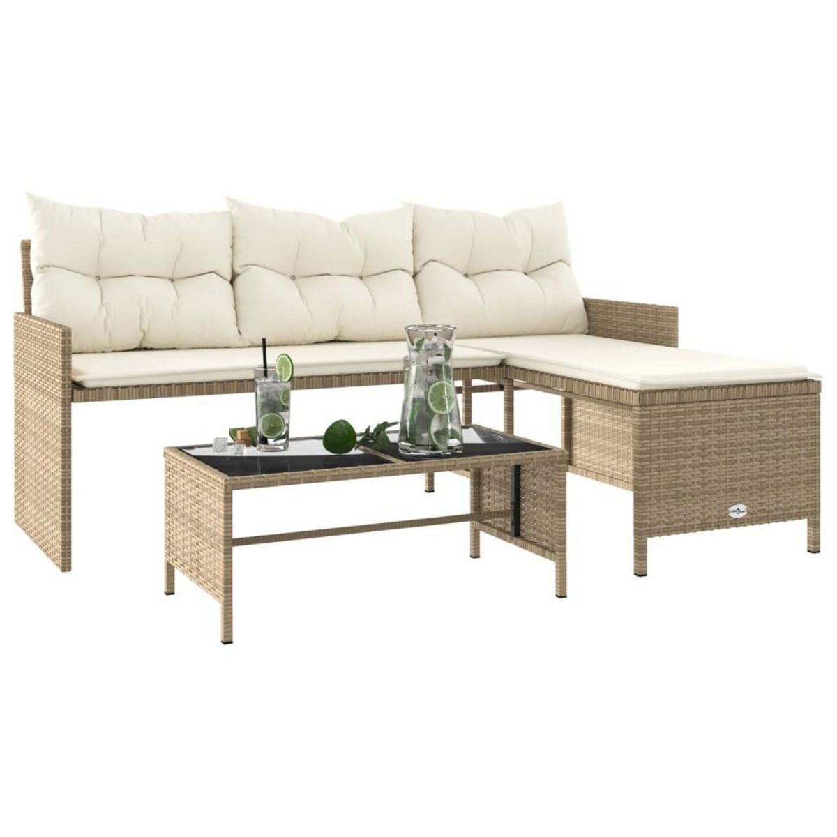 VIDAXL Canape de jardin avec table et coussins en forme de L beige