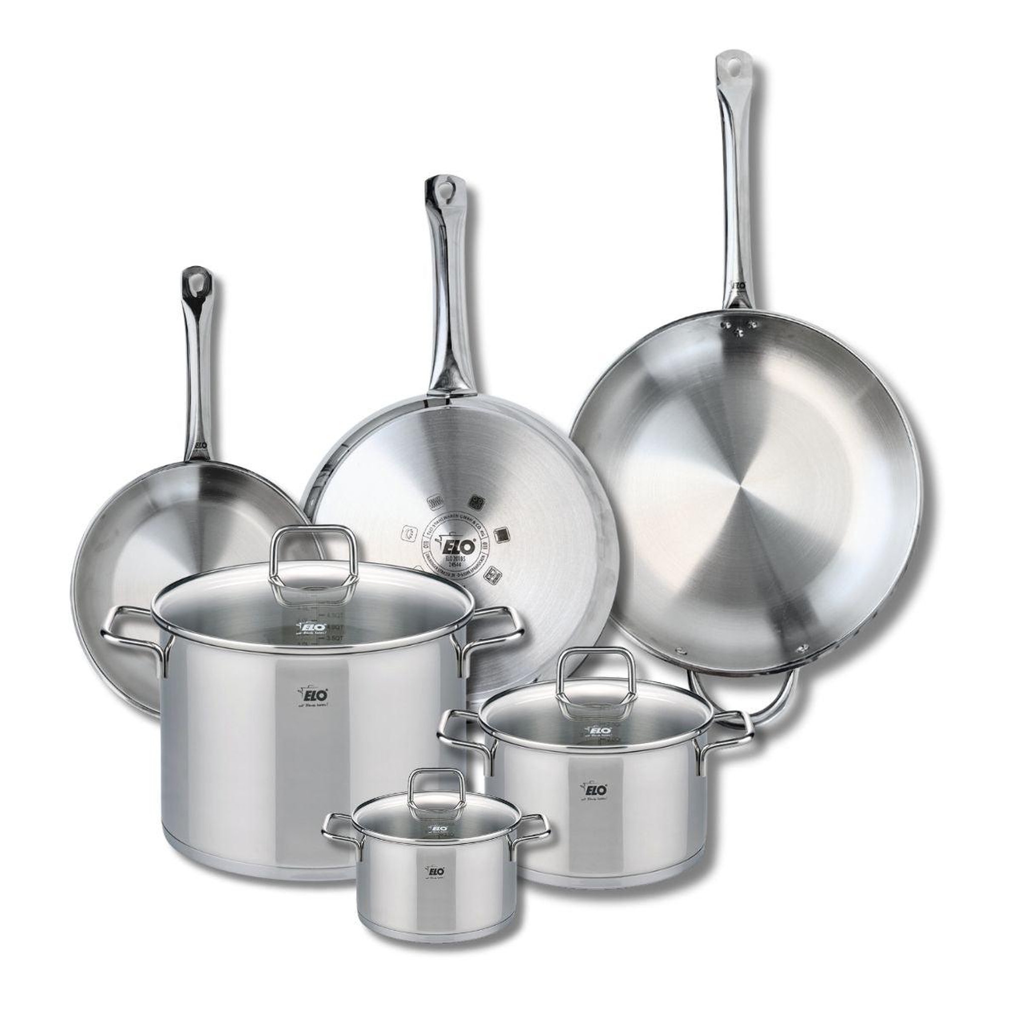ELO Ensemble de 3 poêles de cuisson 24, 28 et 32 cm et 3 faitouts 14, 20 et 26 cm elo profi citrin