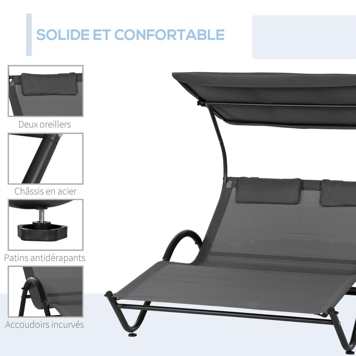 OUTSUNNY Balancelle de jardin 3 places grand confort toit inclinaison réglable épais coussins polyester acier époxy gris