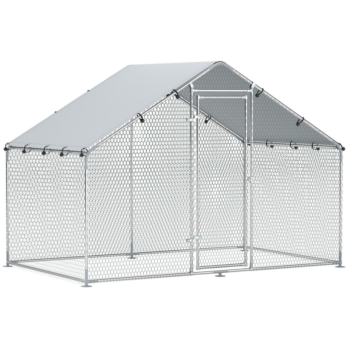PAWHUT Enclos poulailler chenil 5,1 m² couvert - parc grillagé dim. 3L x 1,7l x 1,9H m - porte - acier galvanisé oxford gris
