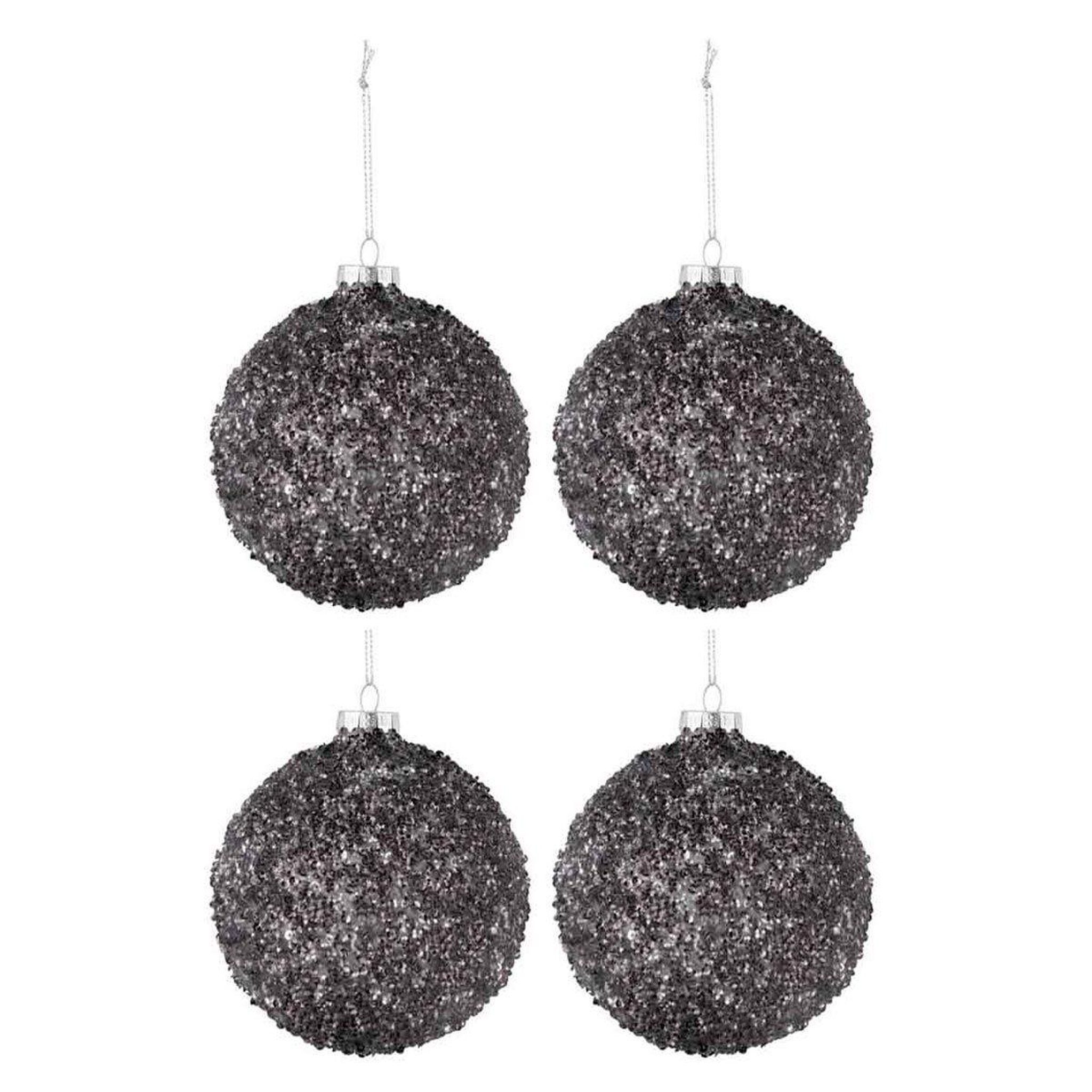 Voir la diapositive 1 : J-LINE Lot de 4 boules de noël  paillettes  10cm anthracite