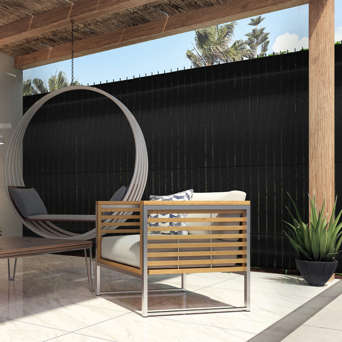 ID MARKET Kit de lamelles occultantes PVC noires L.60 M pour panneau grillagé