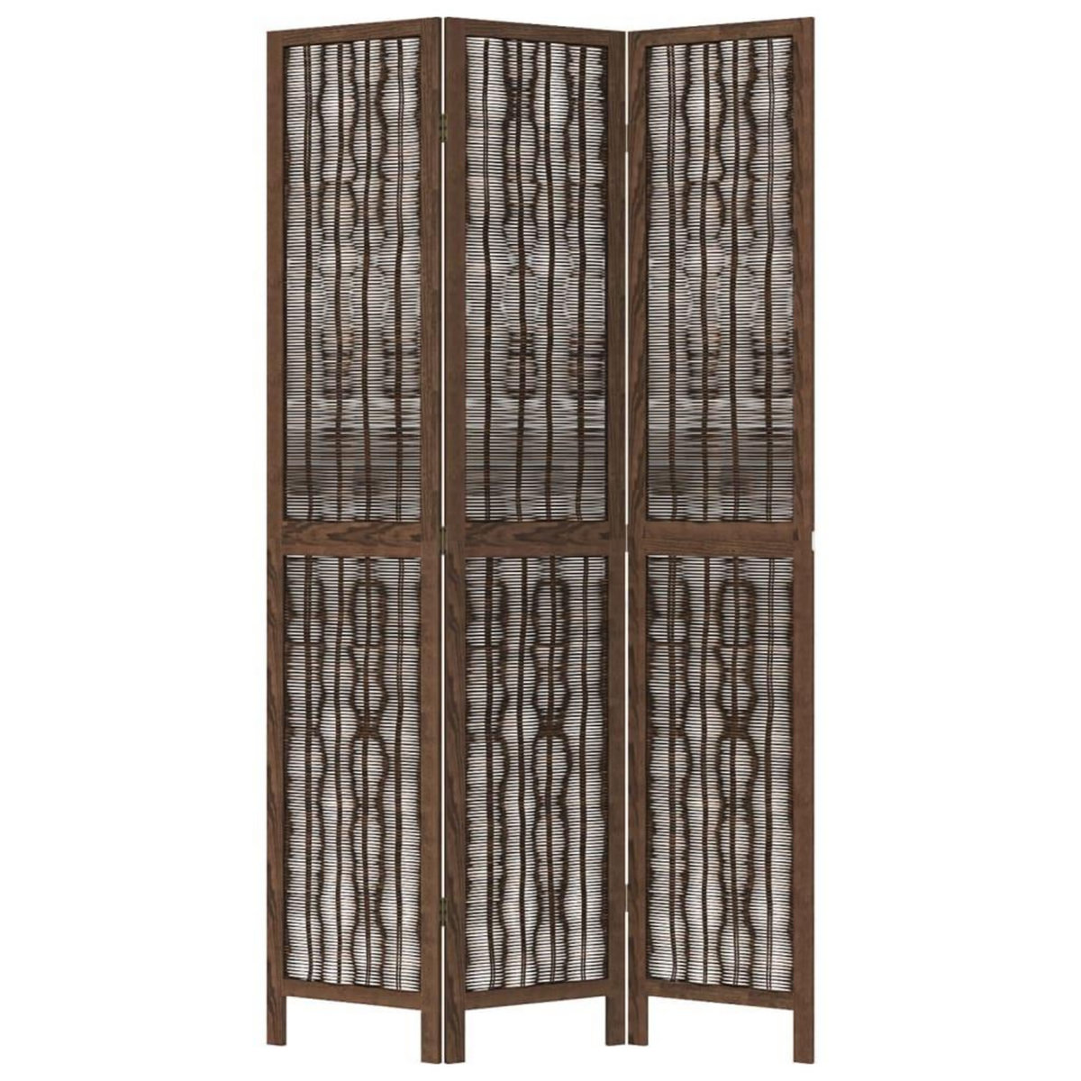 VIDAXL Cloison de separation 3 panneaux marron fonce paulownia massif