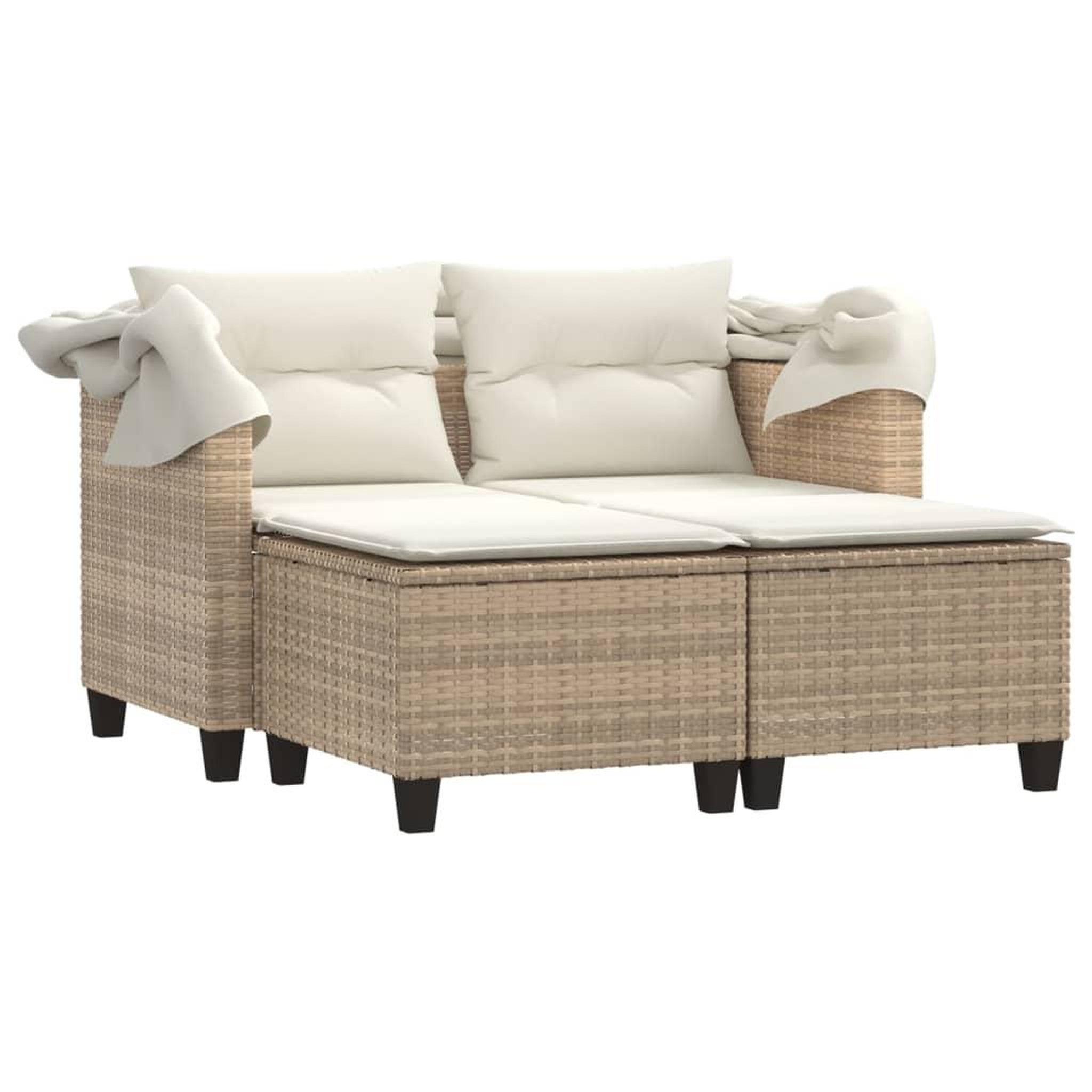 Voir la diapositive 4 : VIDAXL Canape de jardin 2 places avec auvent et tabourets beige rotin