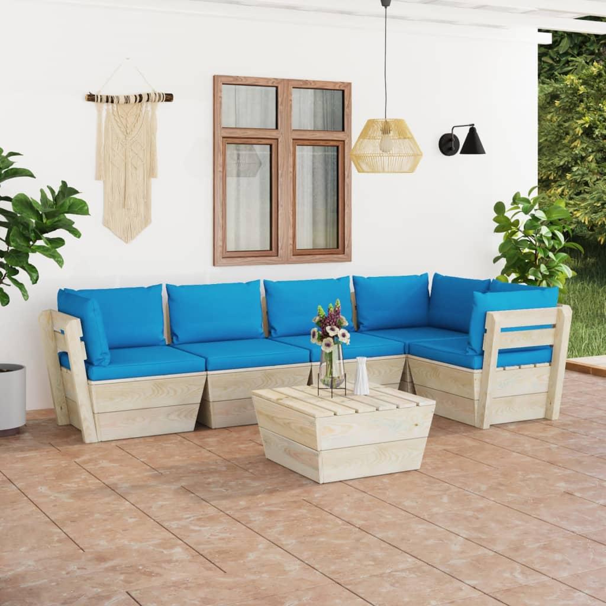 Voir la diapositive 1 : VIDAXL Salon de jardin palette 6 pcs avec coussins bois d'epicea
