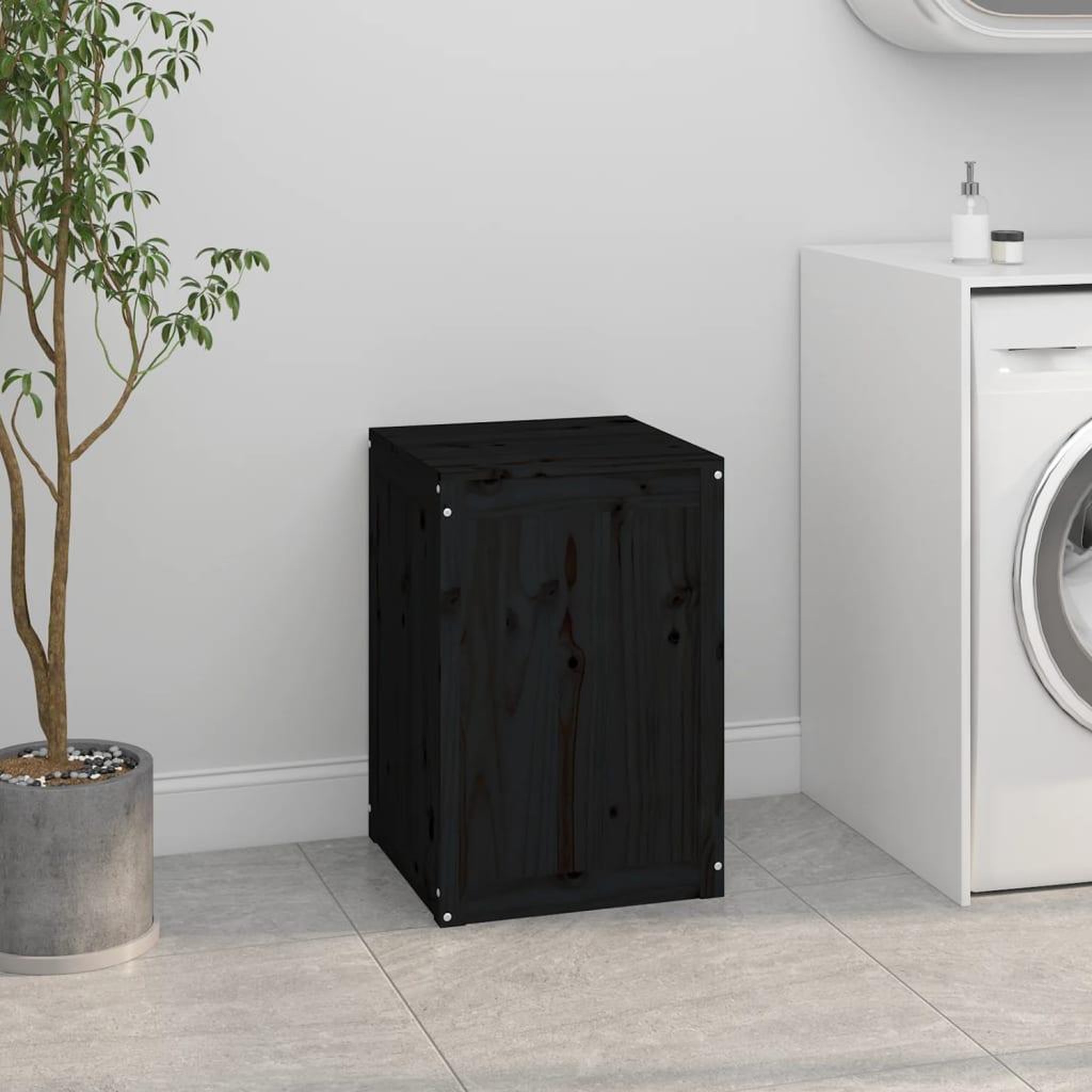 Voir la diapositive 3 : VIDAXL Boîte a linge Noir 44x44x66 cm Bois massif de pin