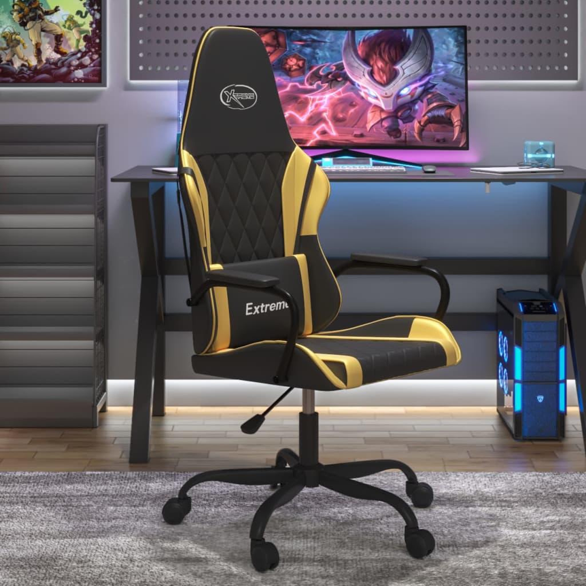 VIDAXL Chaise de jeu Noir et dore Similicuir