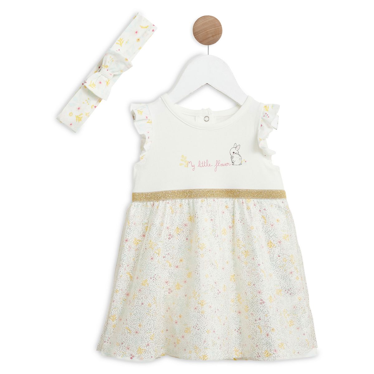 INEXTENSO Ensemble de naissance robe tulle + bandeau bébé fille