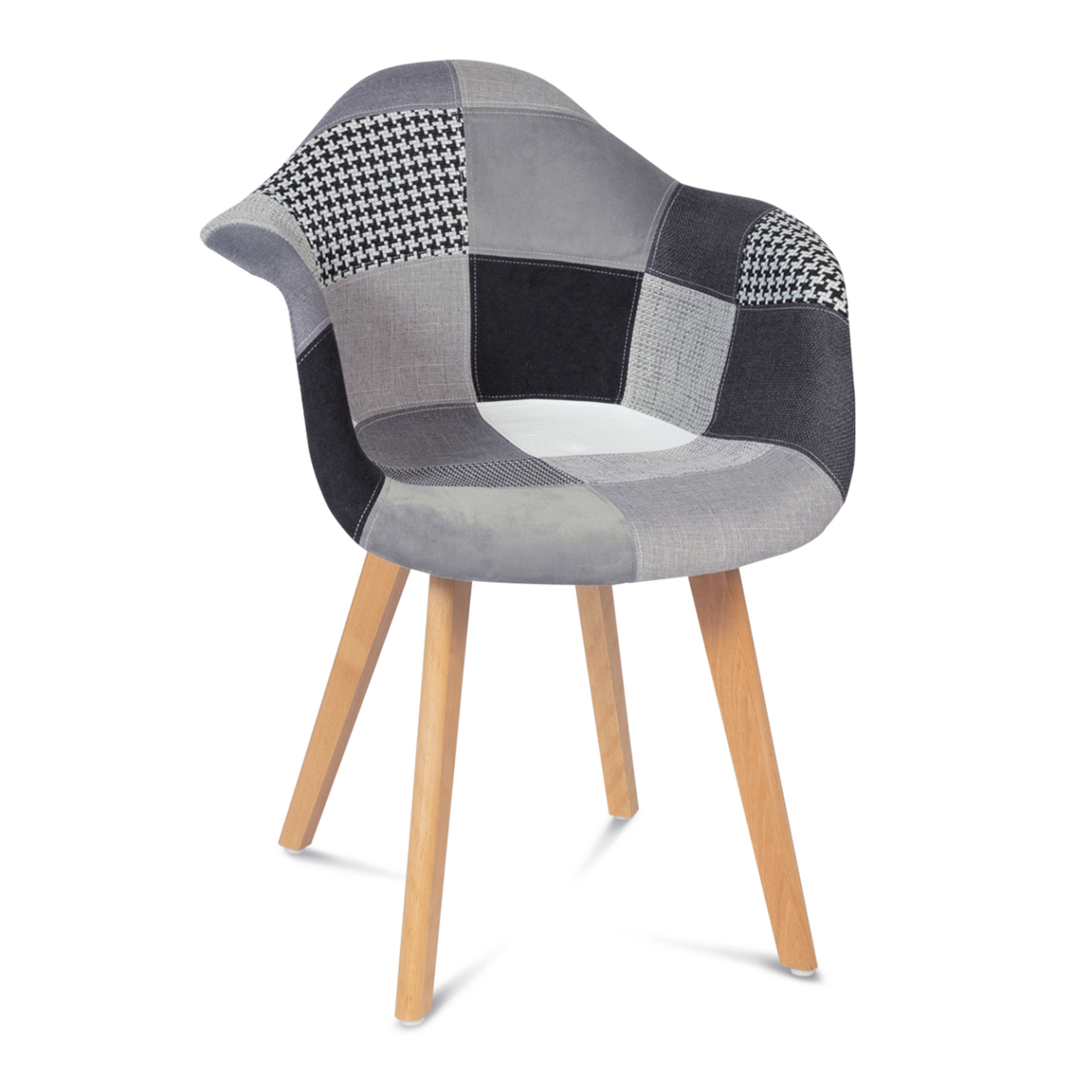 Voir la diapositive 3 : ID MARKET Lot de 2 chaises de salle à manger scandinaves, fauteuils de table sara motifs patchworks noirs, gris et blancs