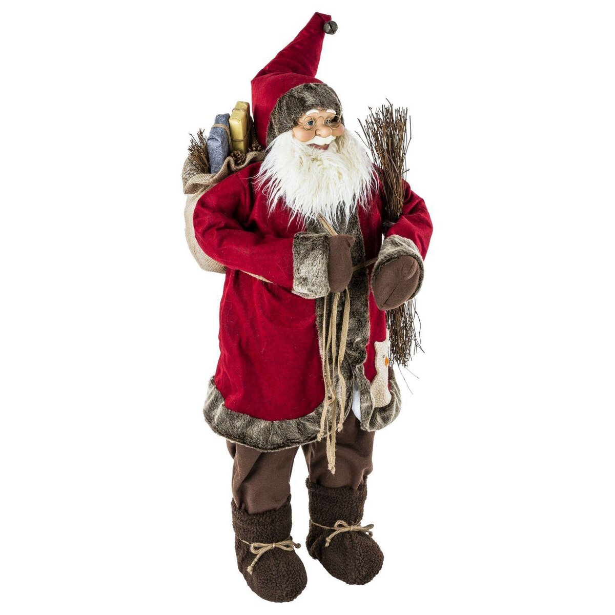 FEERIC LIGHT & CHRISTMAS Décoration de Noël d'intérieur Père Noël traditionnel - Hauteur 124 cm - Rouge, blanc et marron.