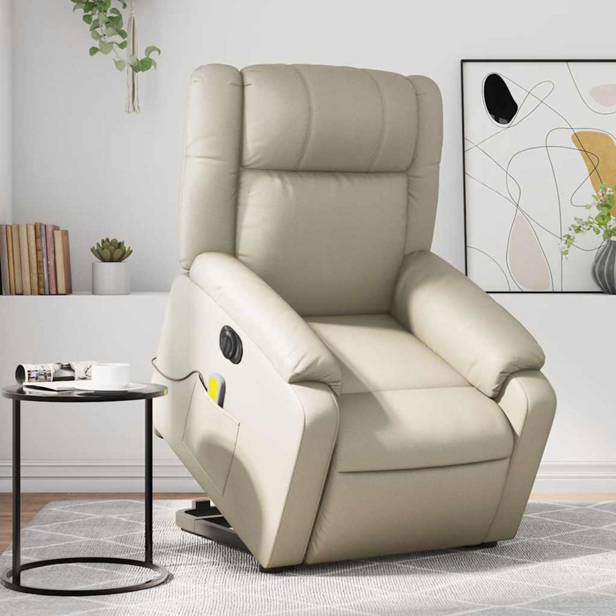 VIDAXL Fauteuil inclinable de massage electrique creme similicuir
