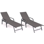 ID MARKET Lot de 2 transats de jardin inclinables FIDJI en acier gris anthracite et toile grise