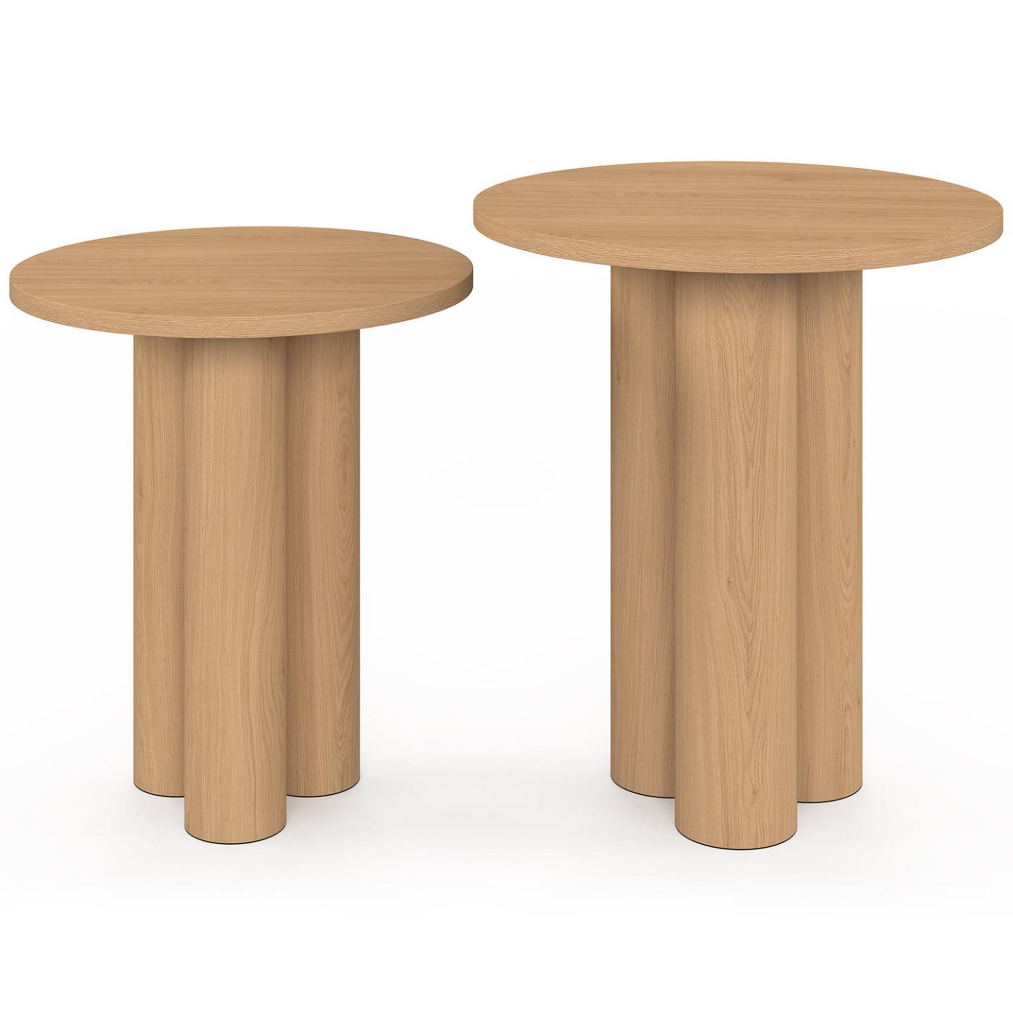 Voir la diapositive 3 : ID MARKET Lot de 2 tables d'appoint rondes, bouts de canapé, tables de chevet eloise 35/40 cm bois effet hêtre