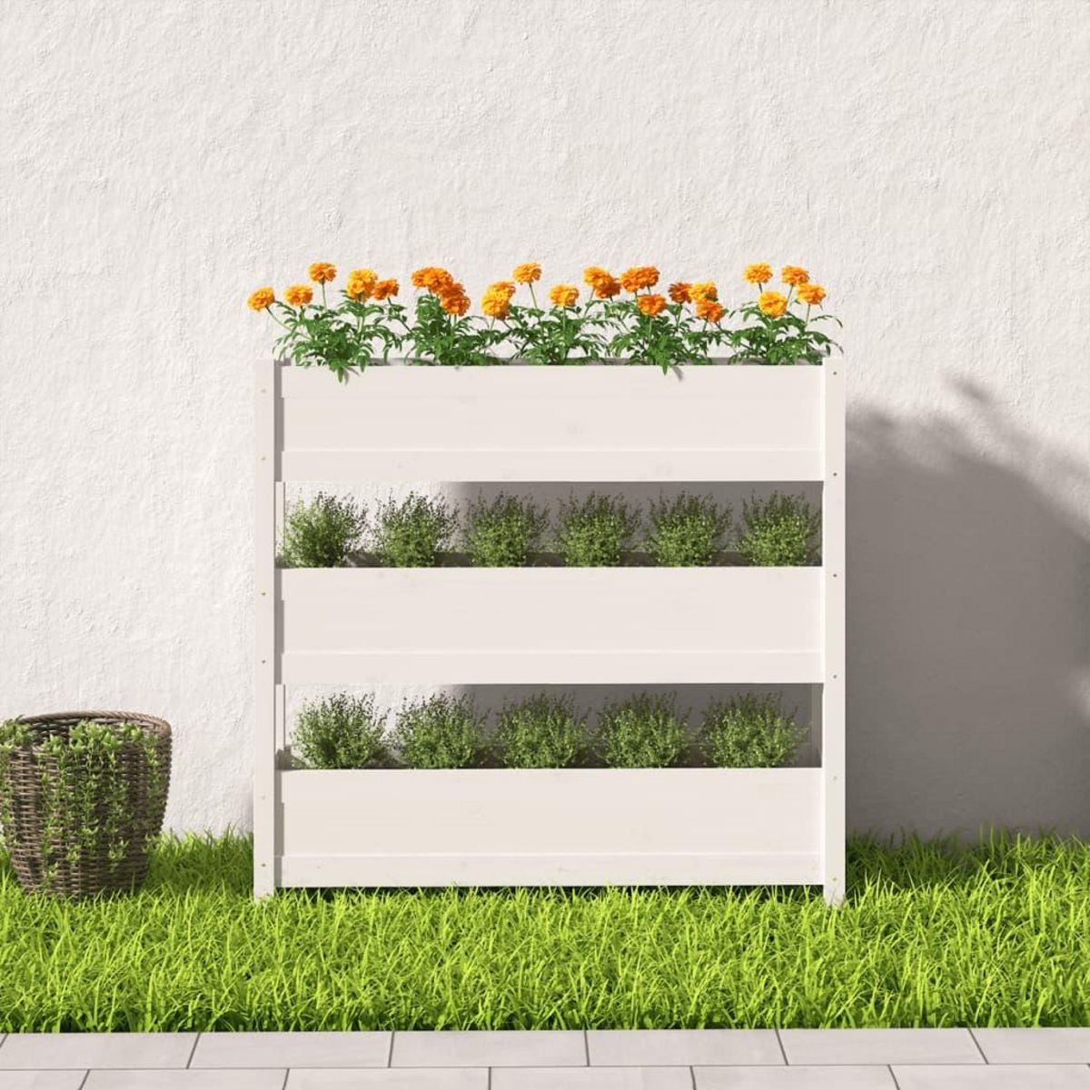 VIDAXL Jardiniere Blanc 112x25x104,5 cm Bois massif de pin
