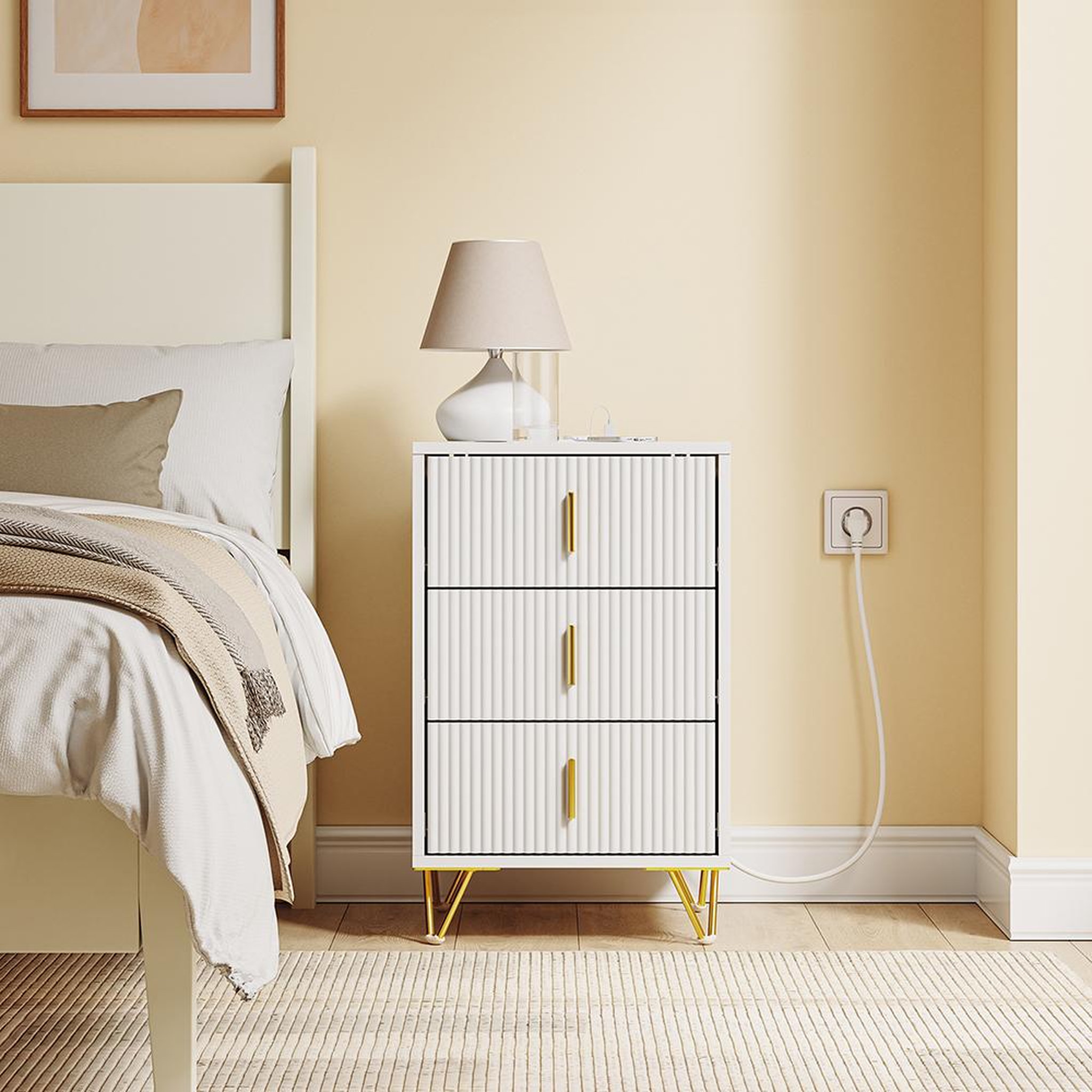 Voir la diapositive 6 : SOBUY Chevet 3 Tiroirs avec Chargeur Sans Fil Blanc 40x36x63cm FBT115-L-E-W