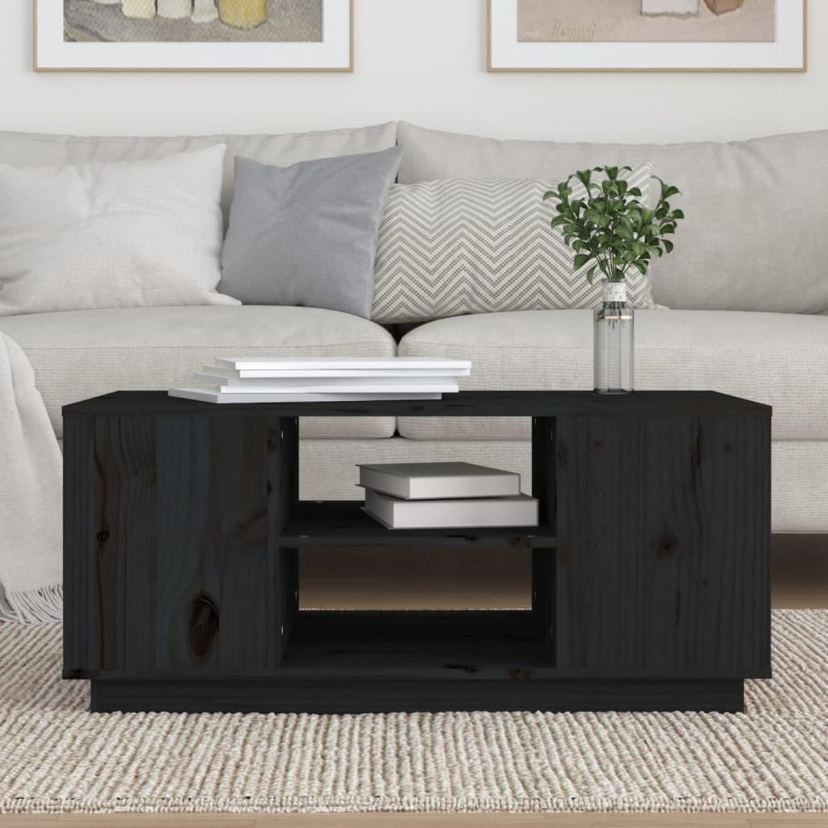 VIDAXL Table basse Noir 90x49x40,5 cm Bois massif de pin