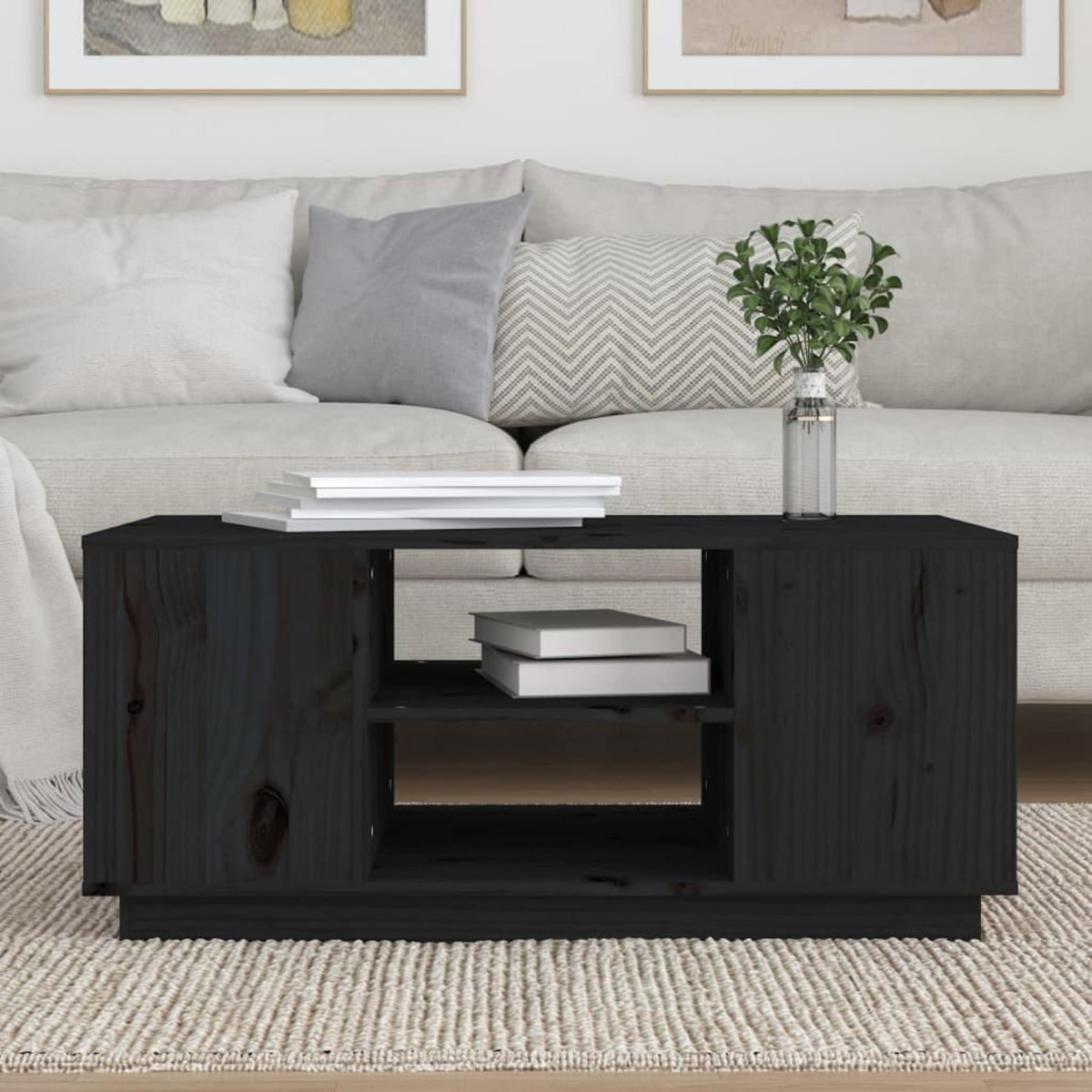 VIDAXL Table basse Noir 90x49x40,5 cm Bois massif de pin