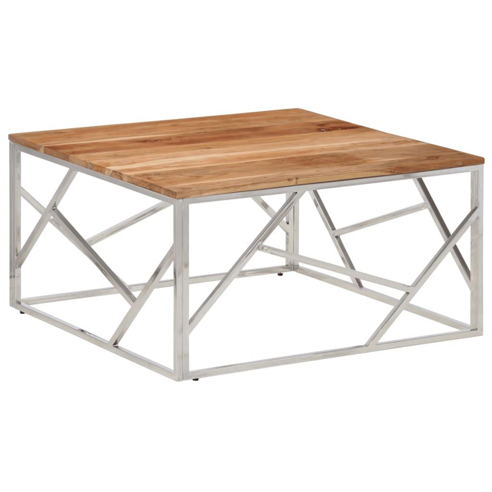 Voir la diapositive 2 : VIDAXL Table basse argente acier inoxydable et bois massif d'acacia