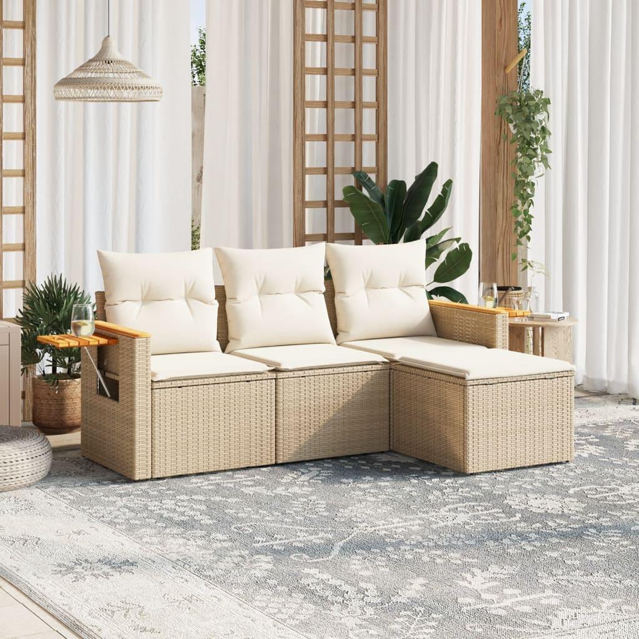 VIDAXL Salon de jardin avec coussins 4 pcs beige resine tressee