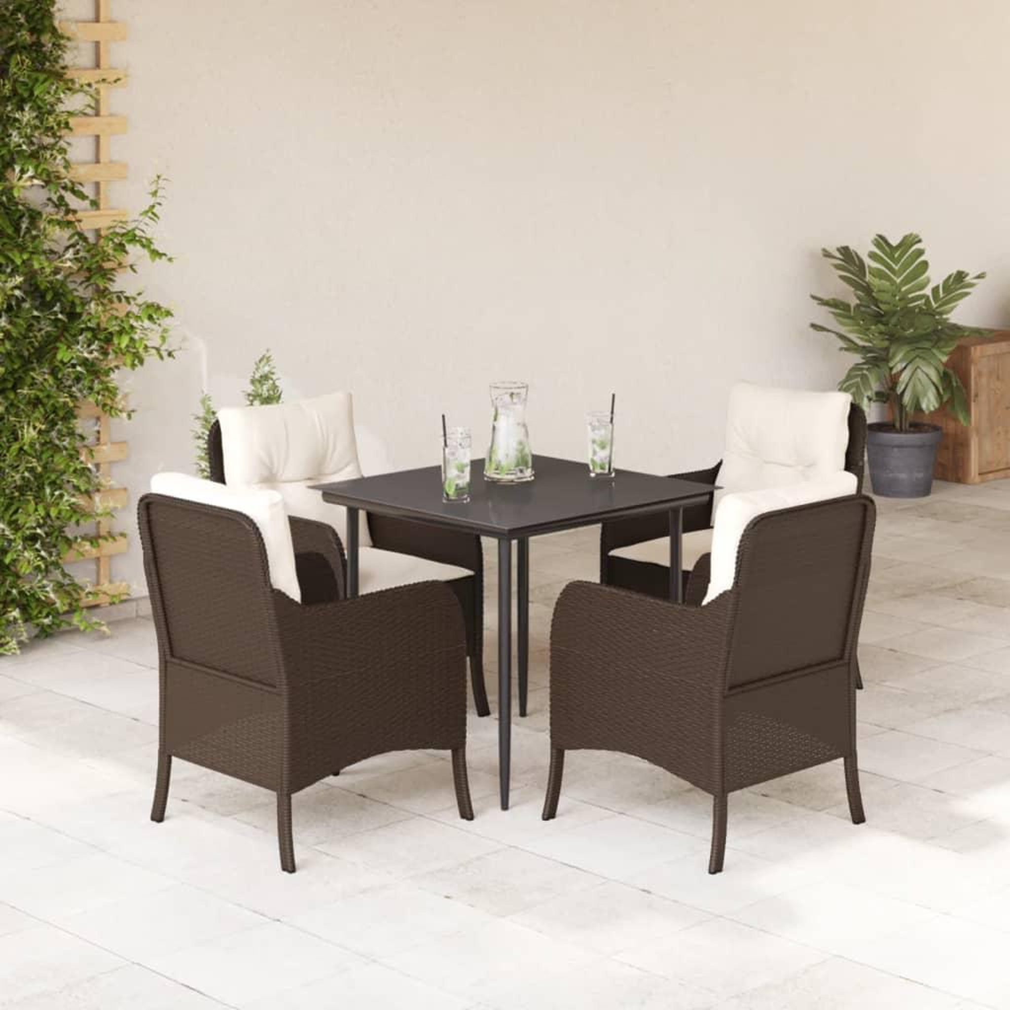 VIDAXL Ensemble a manger de jardin 5 pcs et coussins marron poly rotin