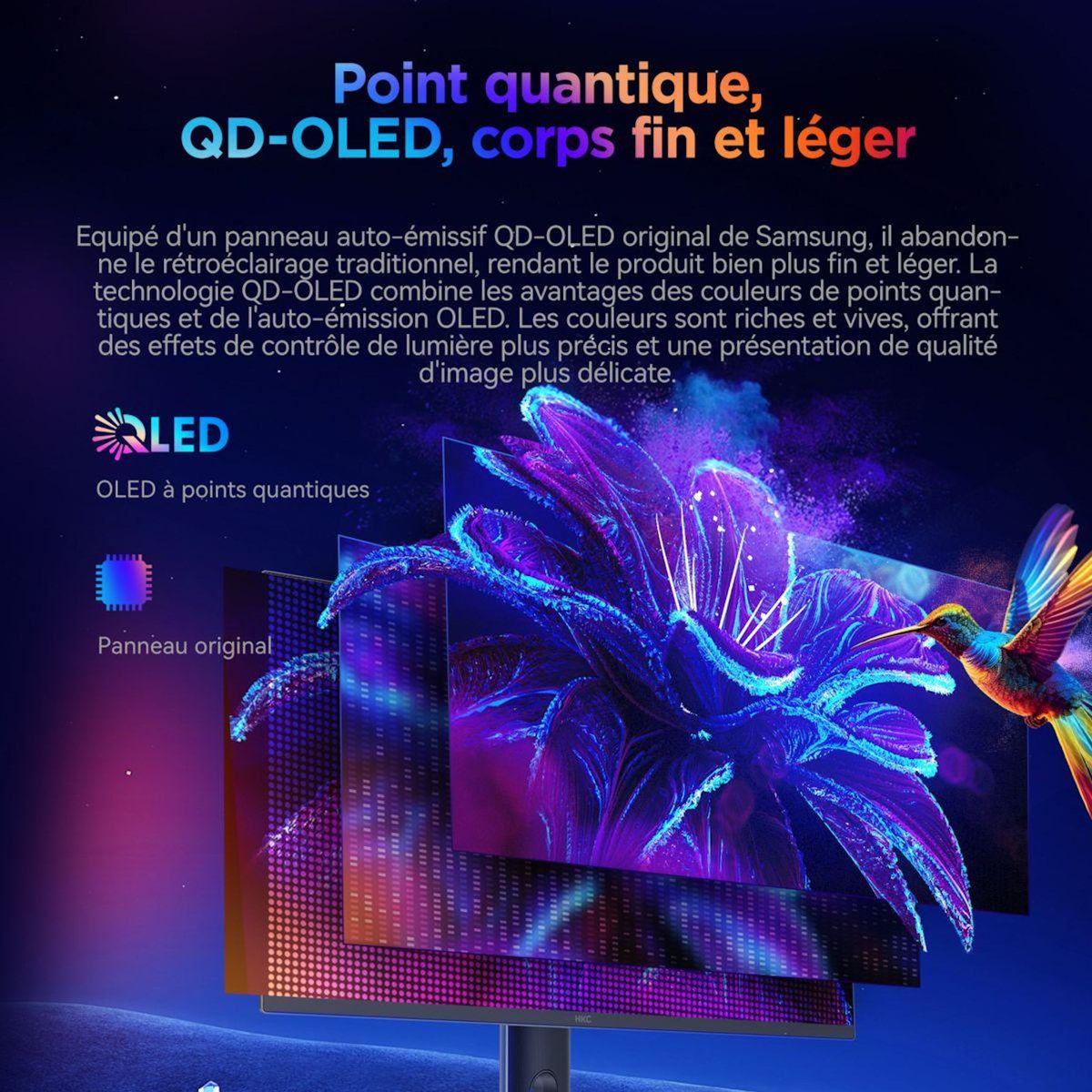 HKC Ecran PC Gamer GS27QHS 27  QHD 500Hz OLED HDR 400 USB-C 90W