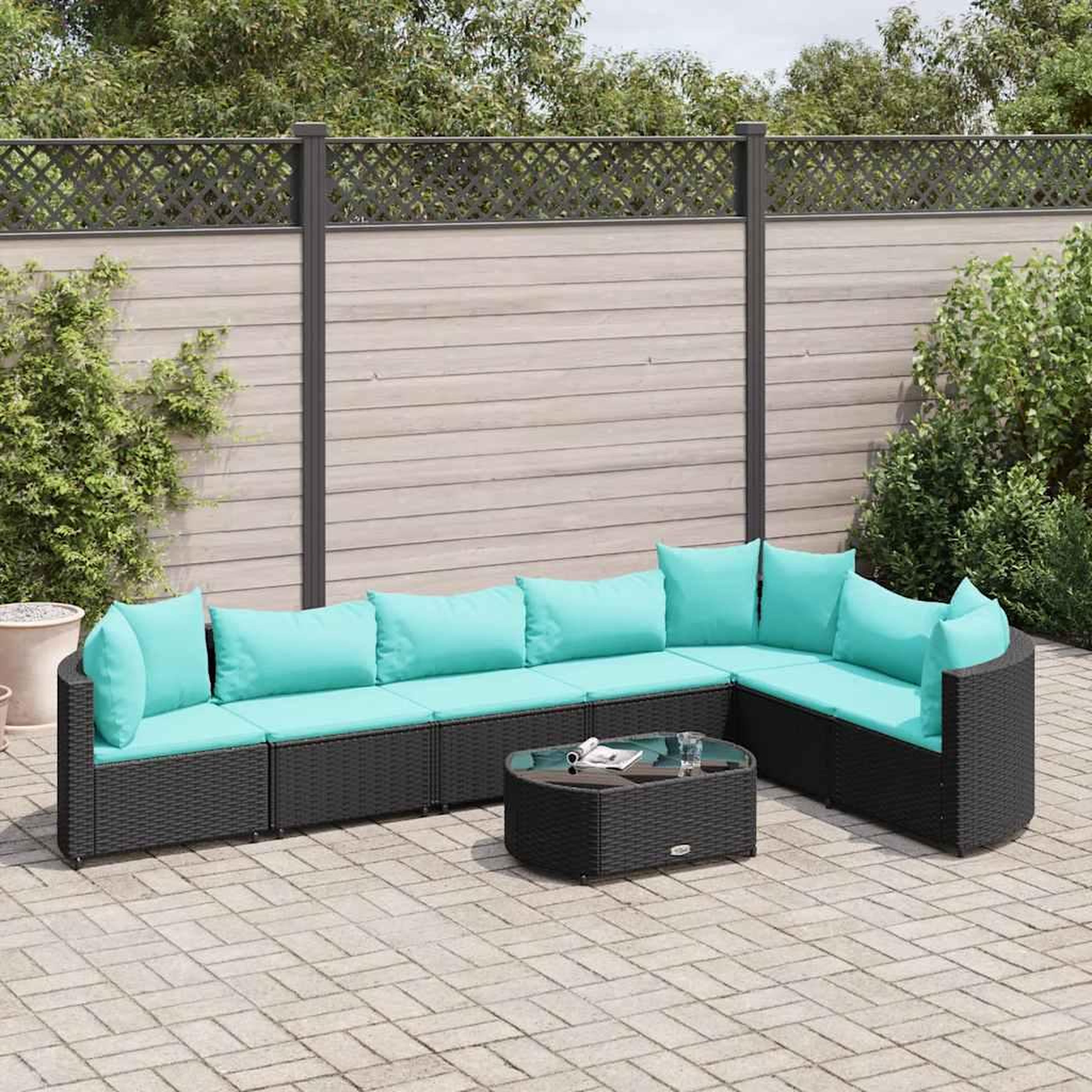 VIDAXL Salon de jardin 8 pcs avec coussins noir resine tressee